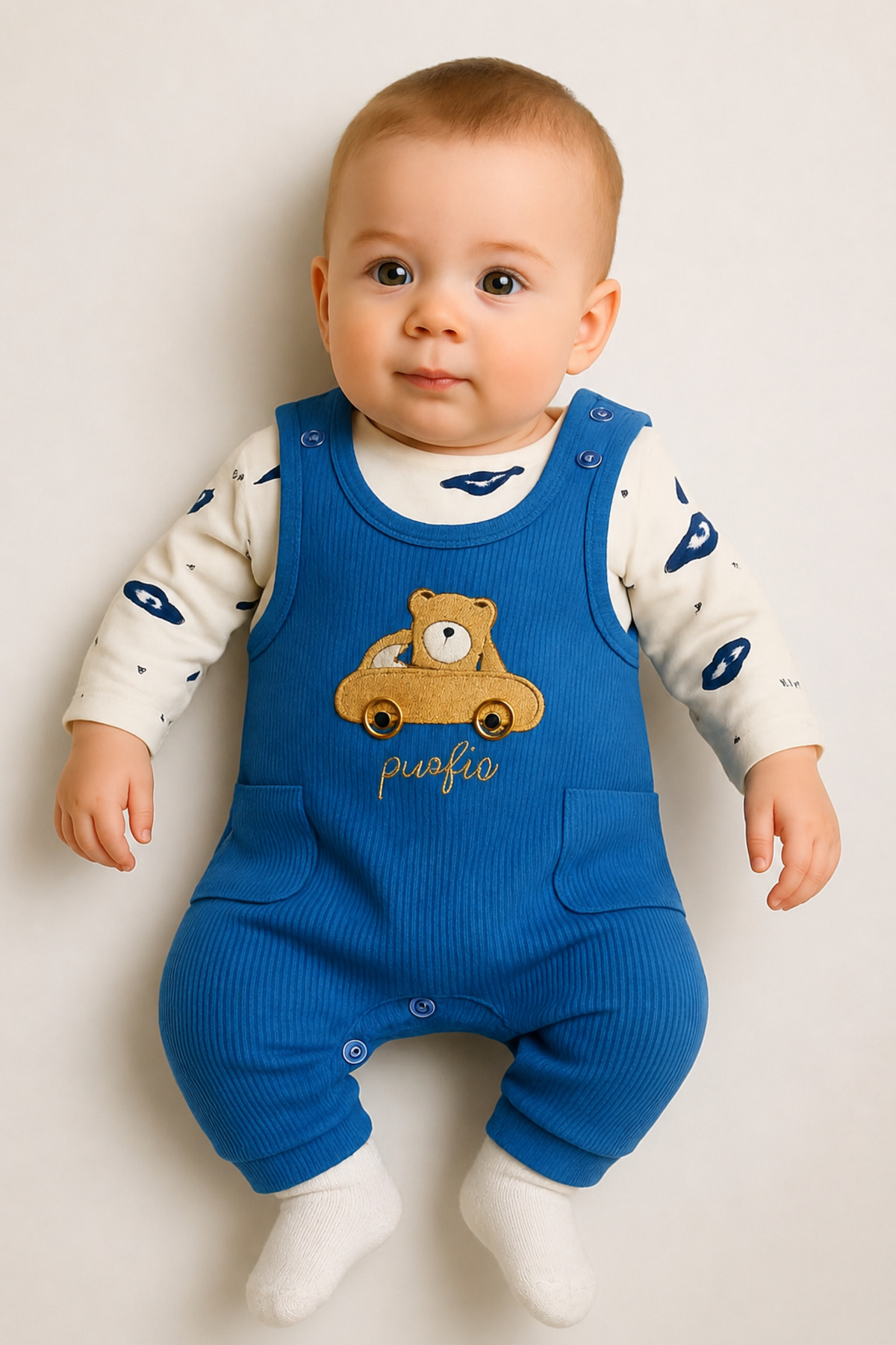 Car Embroidered Baby Boy Rompers 3-Piece Jumpsuit Set – Bodysuit, Jumpsuit and Socks | 3-6-9 Months Baby Clothes