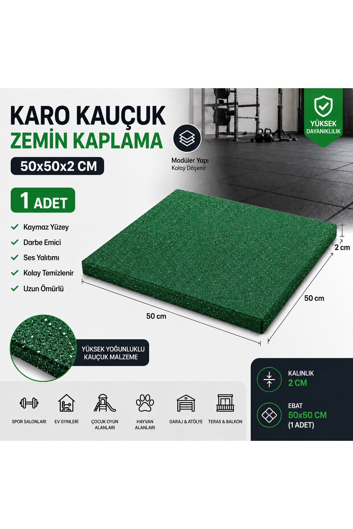 Doğa Kauçuk Karo Kauçuk Zemin Kaplama 50x50x2 Cm (1 Adet)