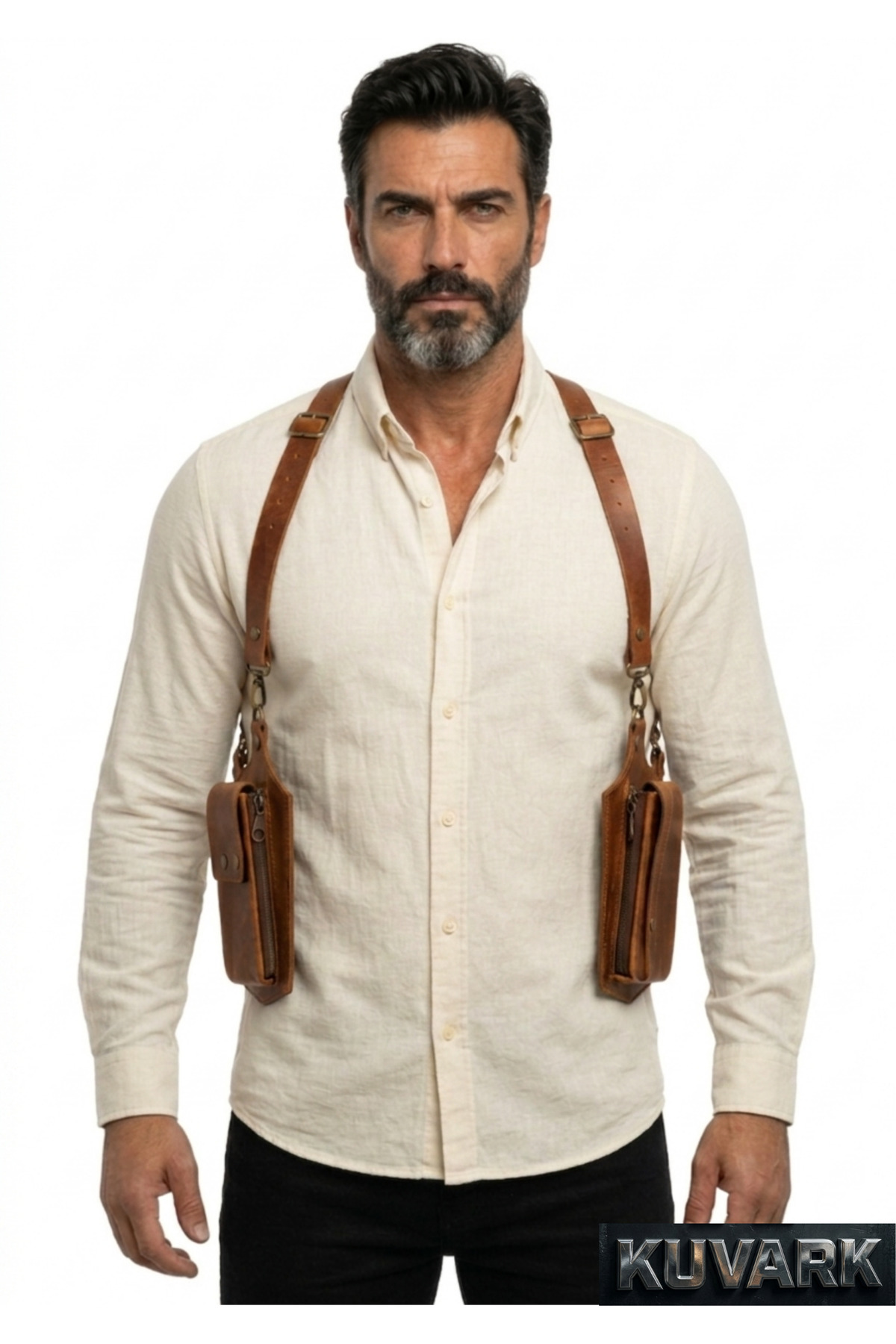 KUVARK Veyron Holster Deri Erkek Çantası • El Yapımı • Hakiki Deri • Omuz Askılı Holster • Kahverengi