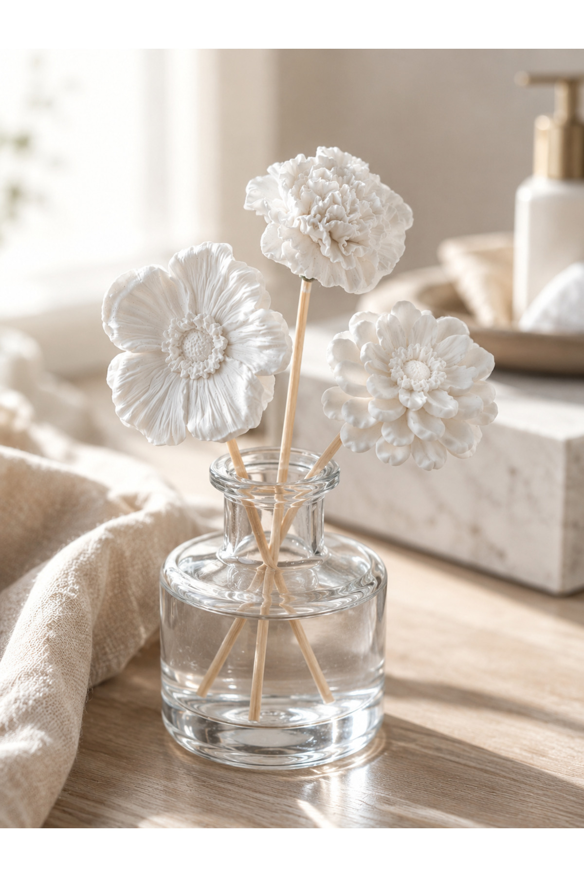 リゾートフラワーマットセット Larenza Home Oda Kokusu ve Vazo İçin Dekoratif 3lü Taş Çiçek