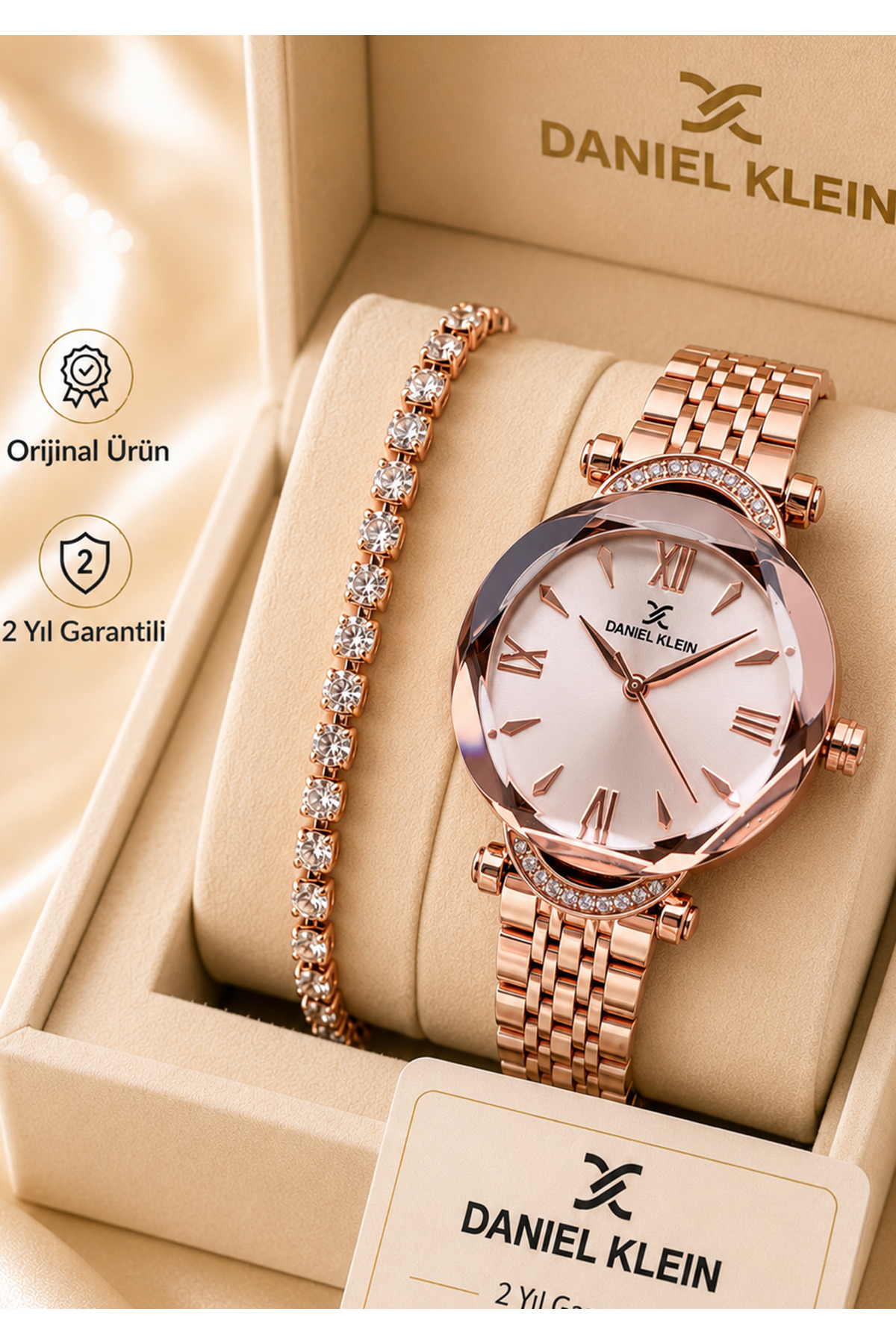 Daniel Klein Kadın Kol Saati Rose Gold Çelik Kordon Kesme Cam Bileklik Hediyeli 2 Yıl Garantili DKL0002022-124