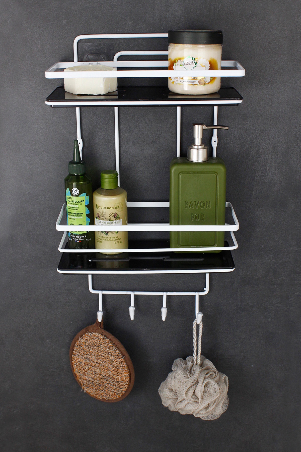 White Bathroom And Cosmetic Organizer Double Bathroom Shelf With Crystal Shelf Stainless Lama Shampoo Holder