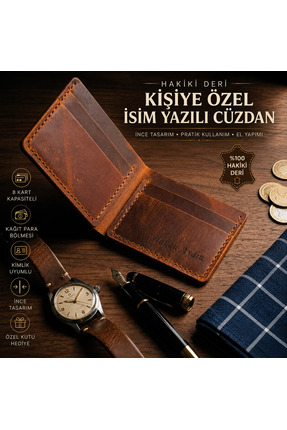 Deri Sepeti Kişiye Özel İsim Yazılı Hakiki Deri İnce Erkek Cüzdan
