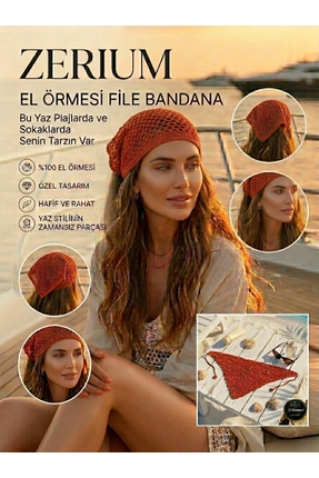 ZERİUM El Yapımı Kadın Örgü Bohem File Yazlık Bandana Kiremit