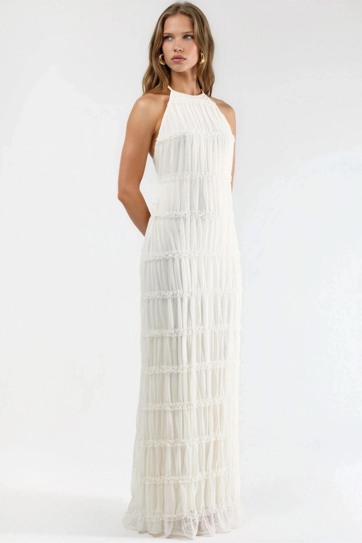 Hiccup Halter Yaka Dokulu Maxi Elbise görsel 6