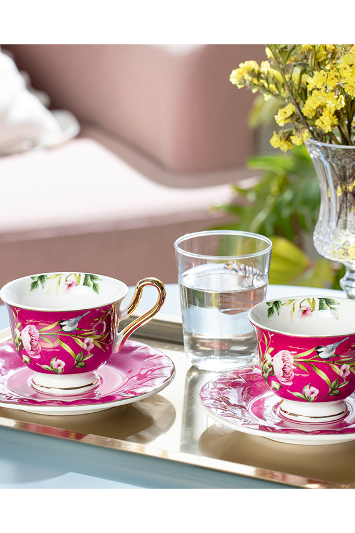 Vanilla New Bone China 4 Parça 2 Kişilik Kahve Fincan Takımı Mor