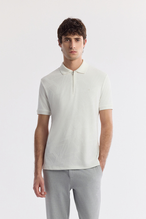 Avva Erkek Beyaz Polo Yaka Jakarlı Elastan Regular Fit T-Shirt A51Y1059