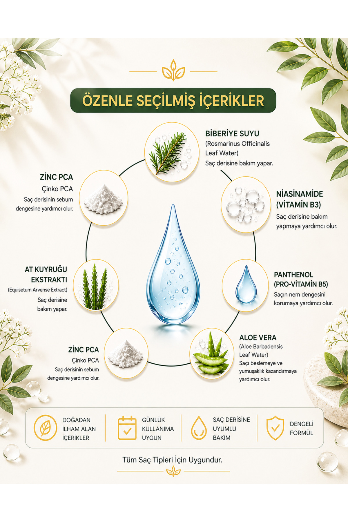 Biberiye Suyu Complex Saç ve Saç Derisi Toniği 200ml Dengeleyici, Yağ Kontrolü, Güçlendirici, Saç Uzama Desteği — thabtone — تصویر 5 از 6