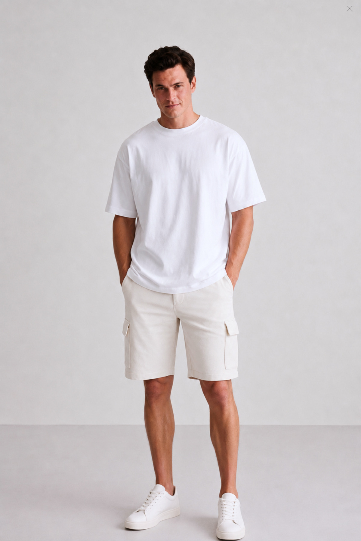 GUARAZ Erkek Beyaz Oversize Bisiklet Yaka %100 Pamuk Düz Basic Yazlık T-shirt görsel 7