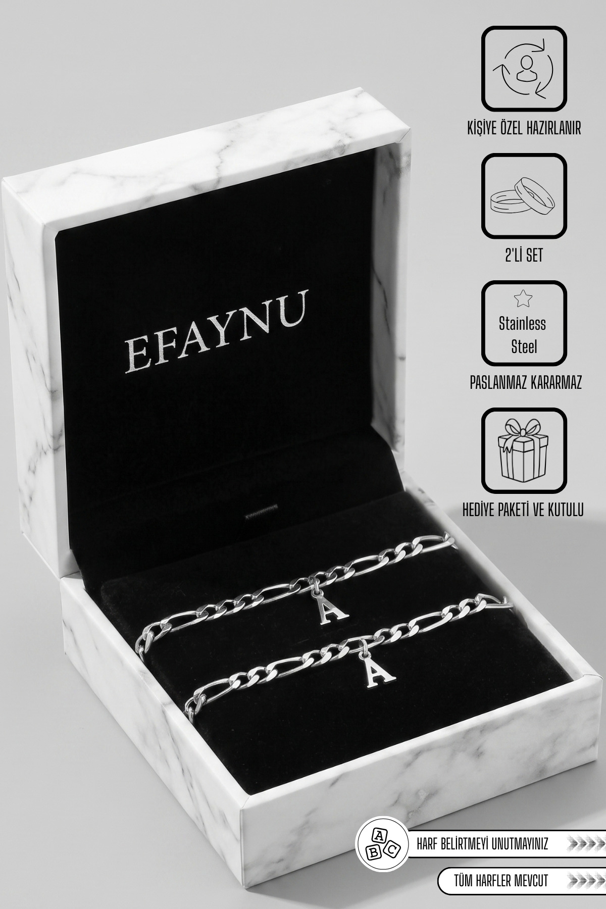 Personalized Letters Bracelet Couple Bracelet, Luxury Steel Unblackable 2 Pieces Gift for Valentine,Friend,Wife