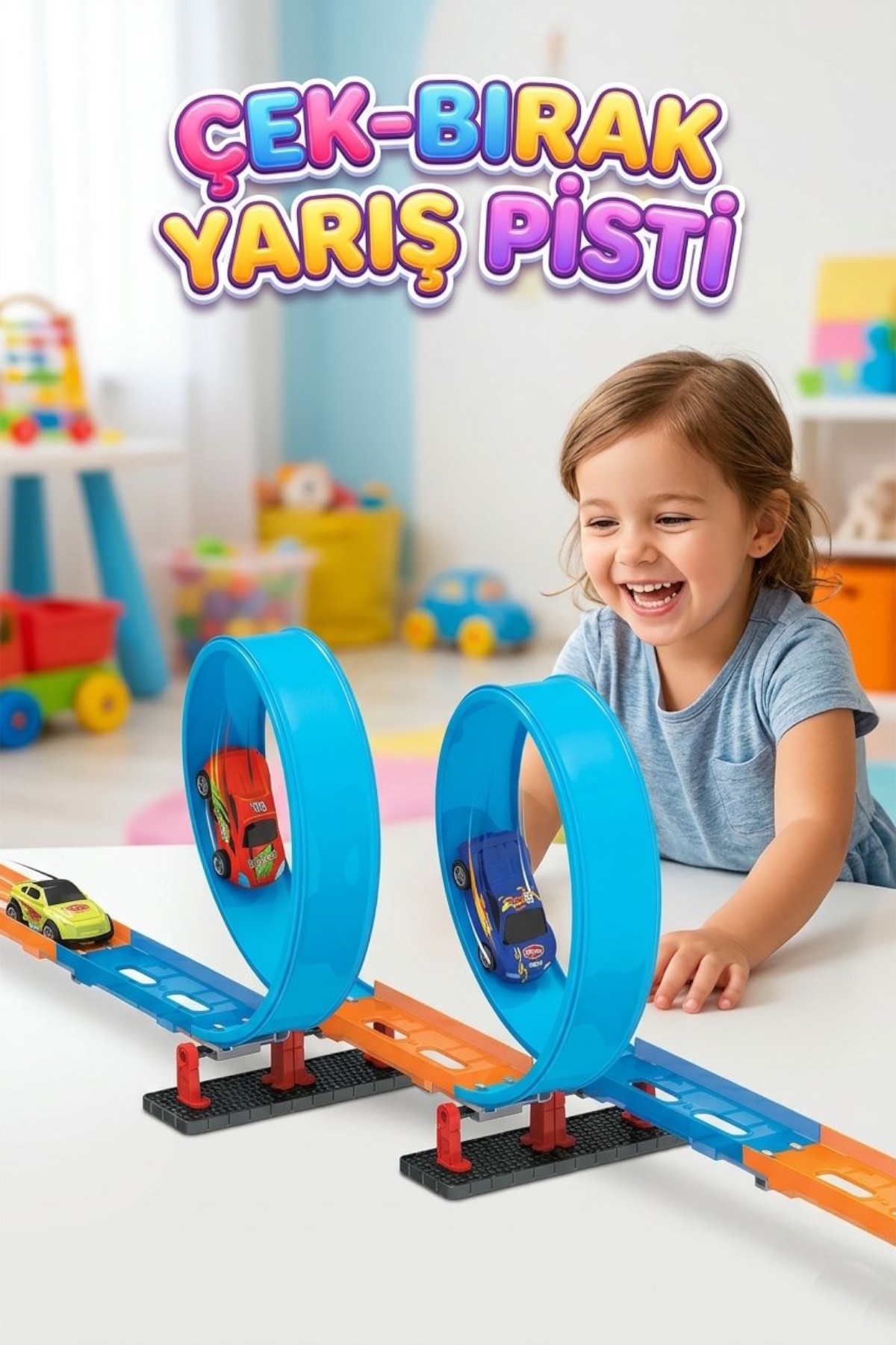 3842RICKSHAWおもちゃ Tıfıl Toys 34 Parça Çek-Bırak Arabalı 234cm Yarış Pisti 360 Derece