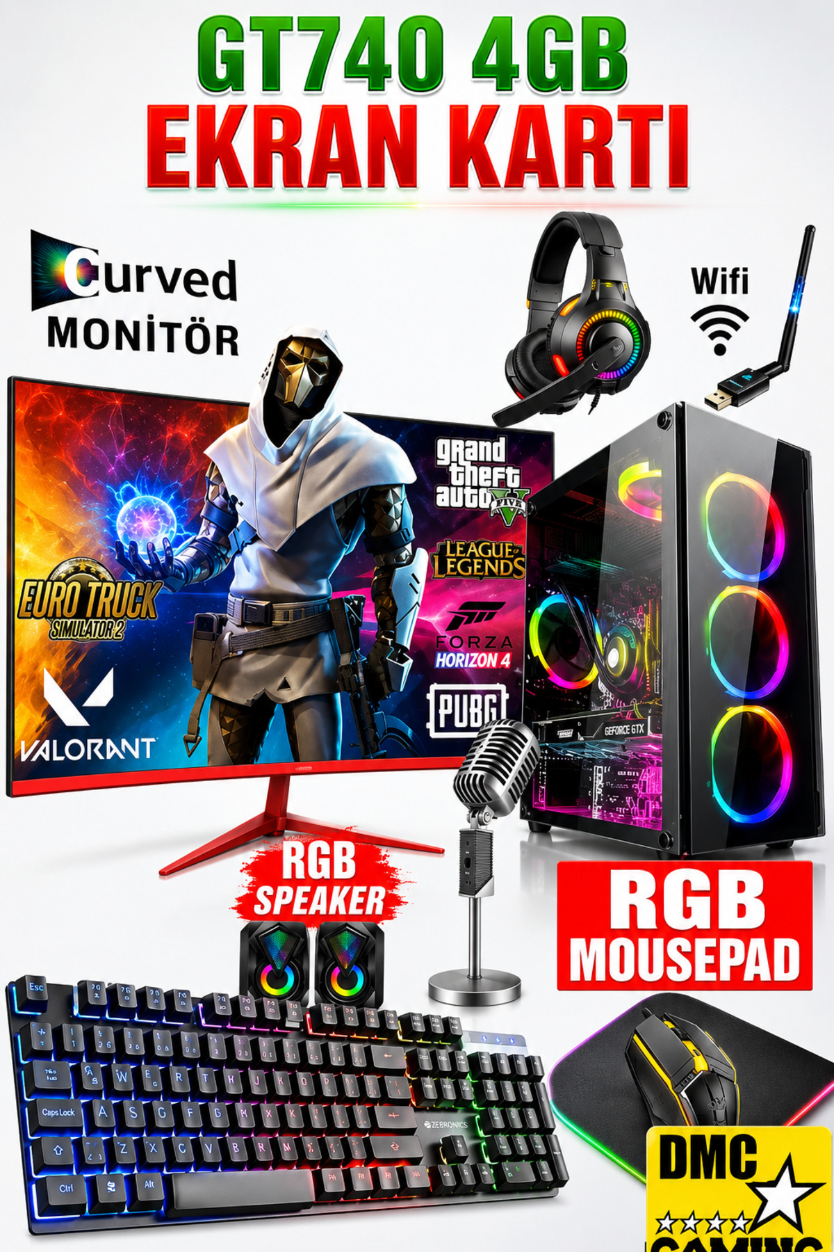 DMC N129x (GTA5) I5-3470,16GB RAM,500GB HDD,256GB SSD,GT740 4GB 23.8"curved Oyuncu Masaüstü Bilgisayarı