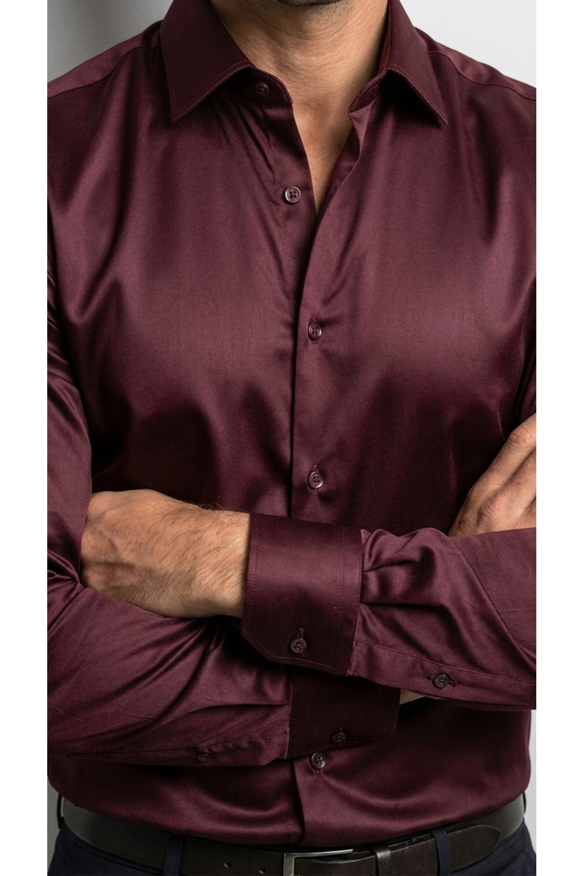 viyamen Erkek Slim Fit Klasik Saten Gömlek Uzun Kollu Modern Kesim görsel 2