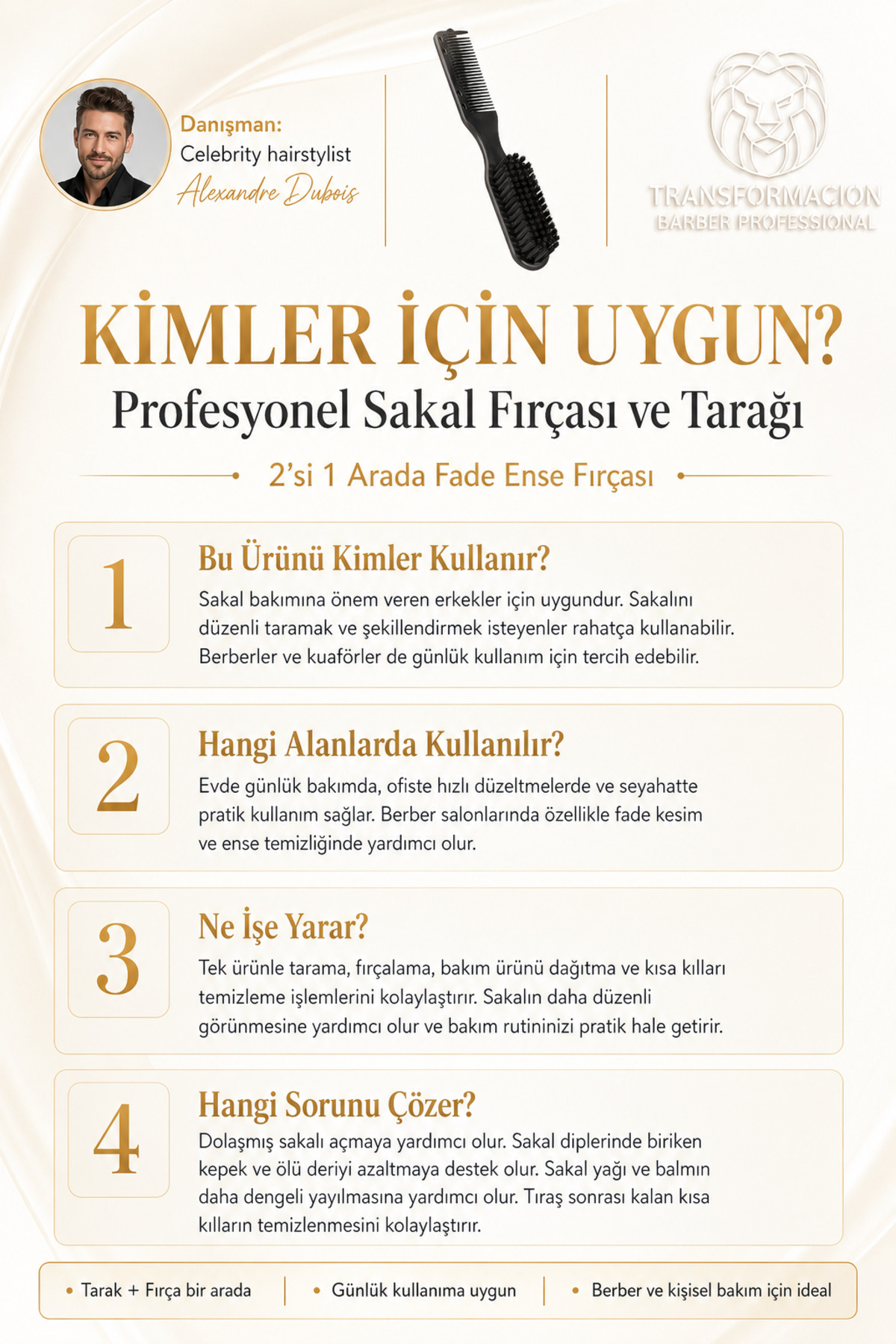 Saç Sakal Tarama Fırçası Profesyonel Sakal Fırçası ve Tarağı, 2'si 1 Arada Fade Ense Fırçası, Doğal Kıl Sakal Şekillendirici Bakım Seti 719584 — مشکی 719585 — تصویر 3 از 7