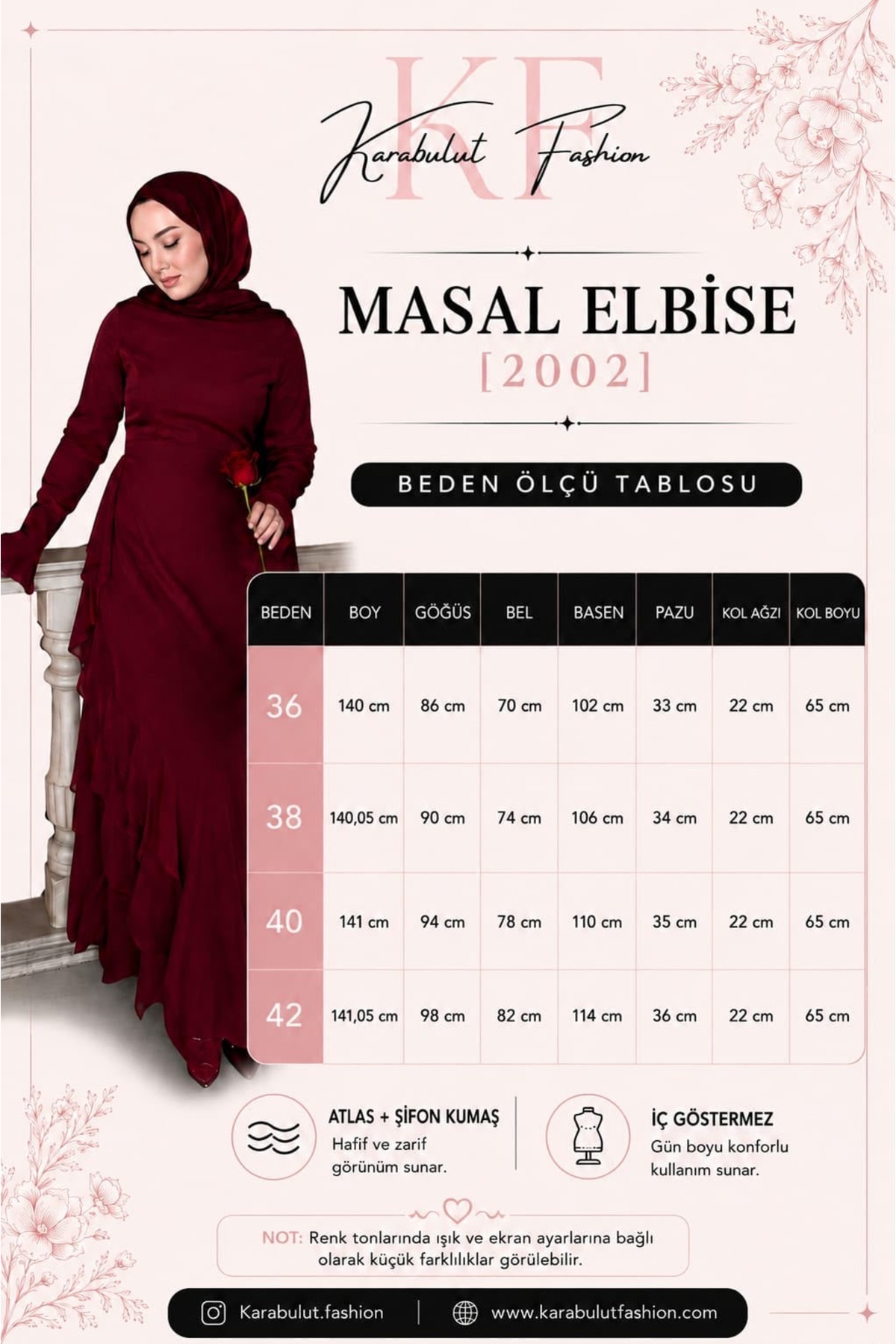 Marselline Bordo Masal Elbise görsel 5