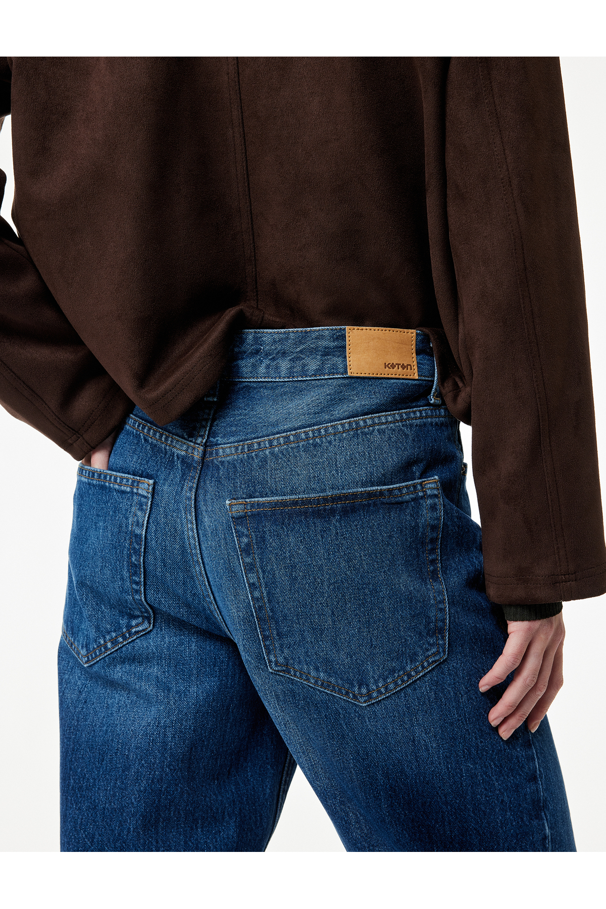 شلوار جین گشاد با دکمه و جیب از جنس پنبه - Baggy Jeans
