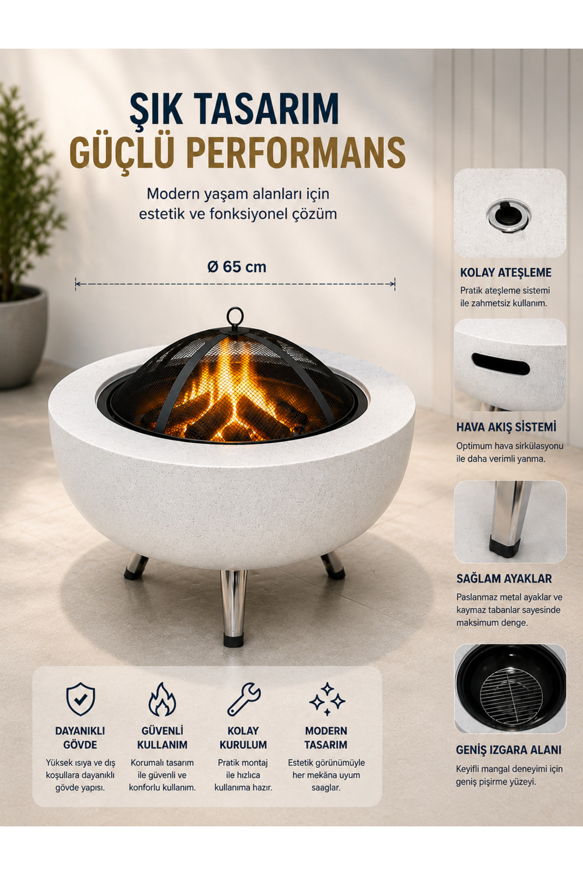 Metal 2 '1 In 1 Foldable Standing Fire Pit Coffee Table Fireplace Garden Heating 64.5 Cm Without Wire Grating 0618