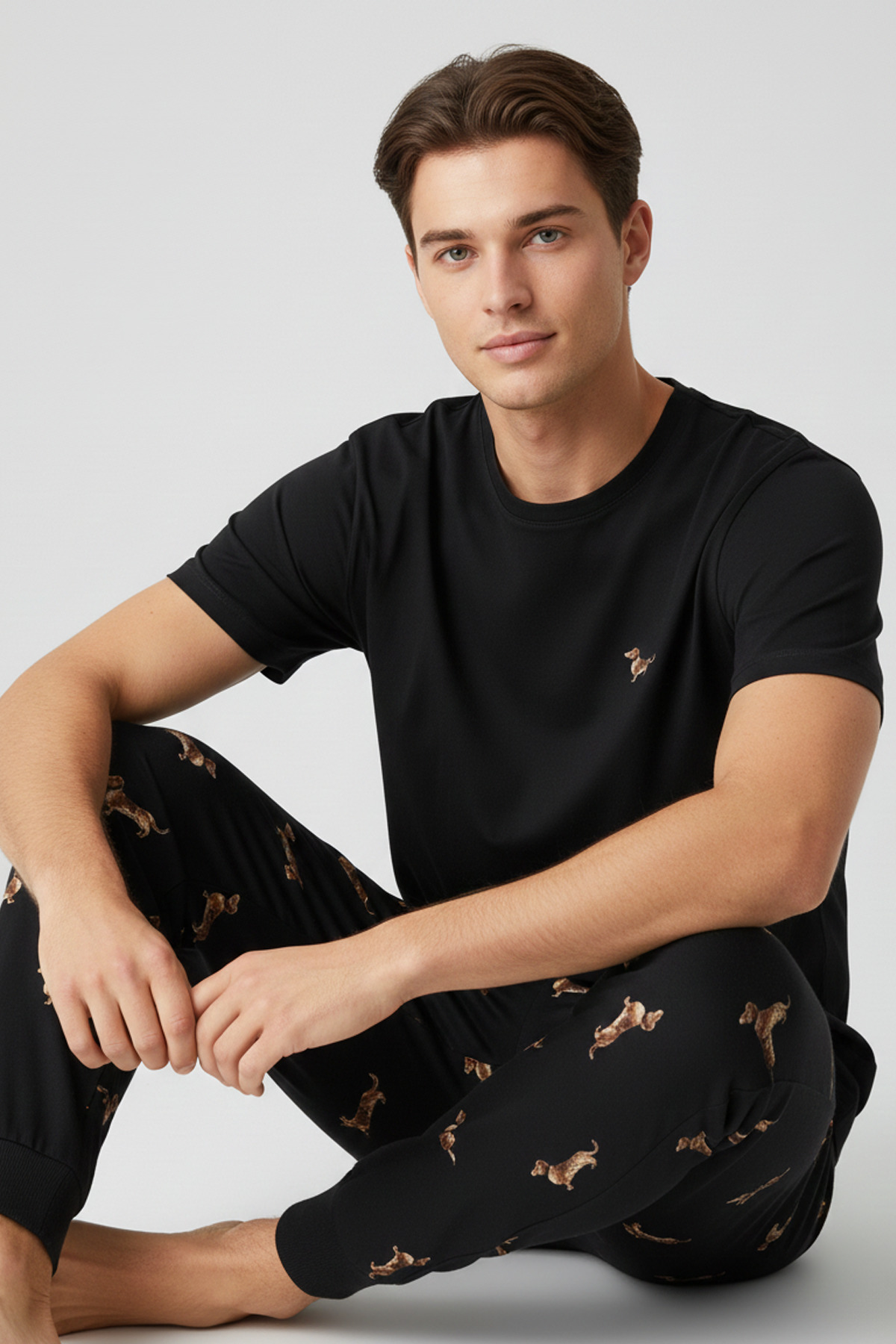 Aytuğ&Mısırlı Pamuklu Kısa Kollu Pijama Takım Siyah görsel 4