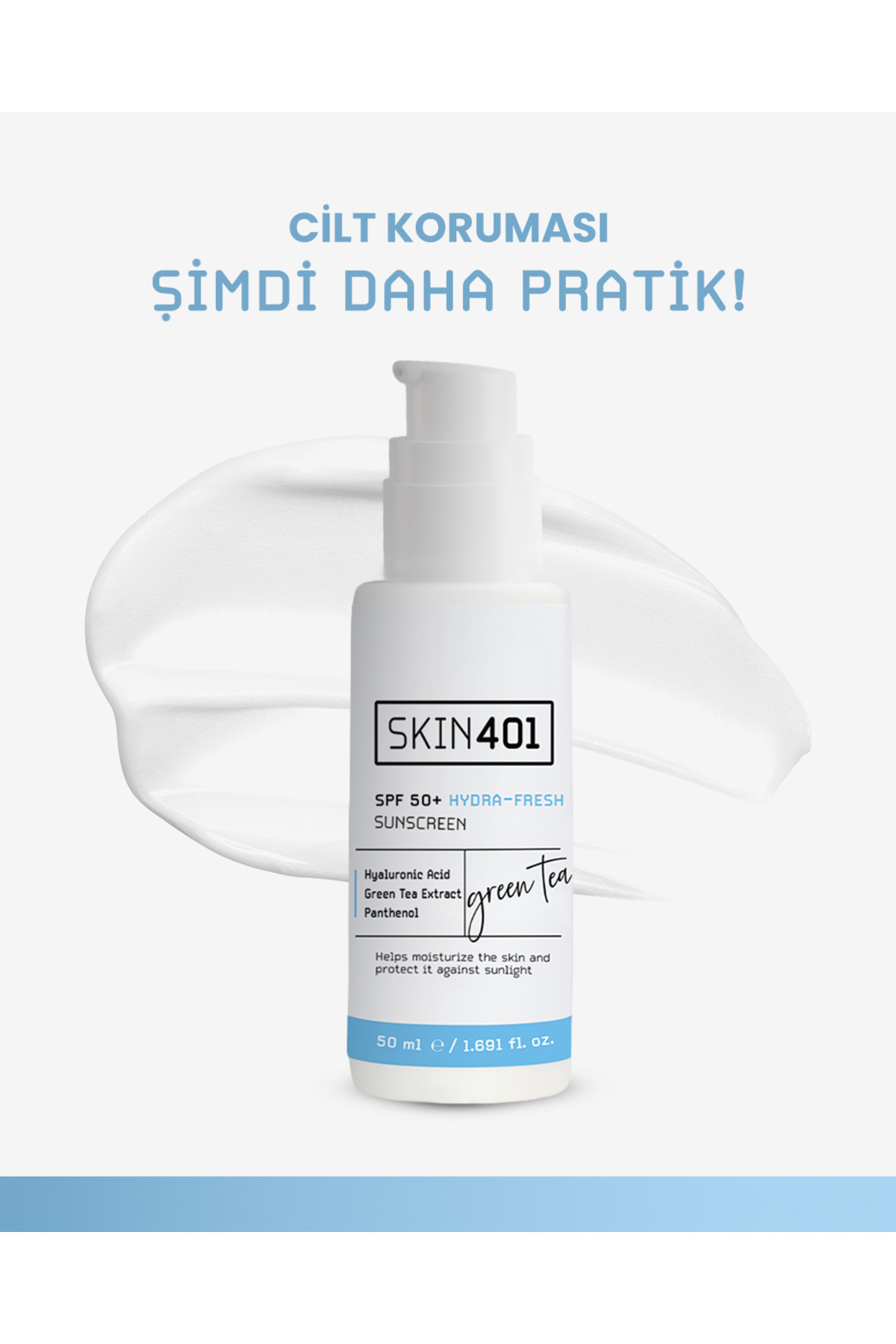 SPF 50+ Hyalüronik Asit + Aloe Vera Nemlendirici Yüz Güneş Kremi 50 ml – Hafif Yapılı, Beyaz İz Bırakmayan — Skin401-301 — تصویر 5 از 8