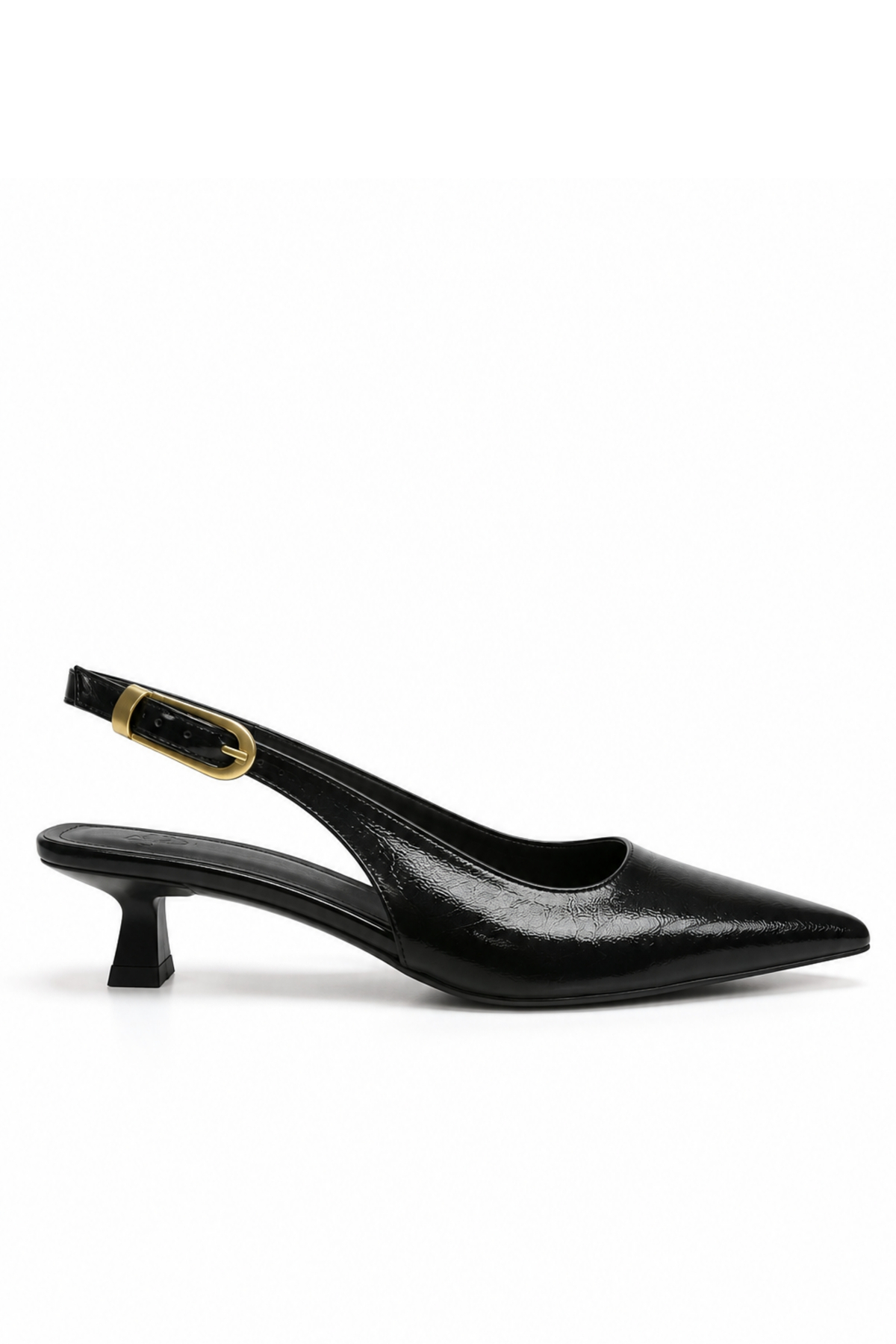 BonuStep Chic Kitt Kadın Siyah Gold Toka Detaylı Alçak Topuklu Ayakkabı 4cm görsel 4