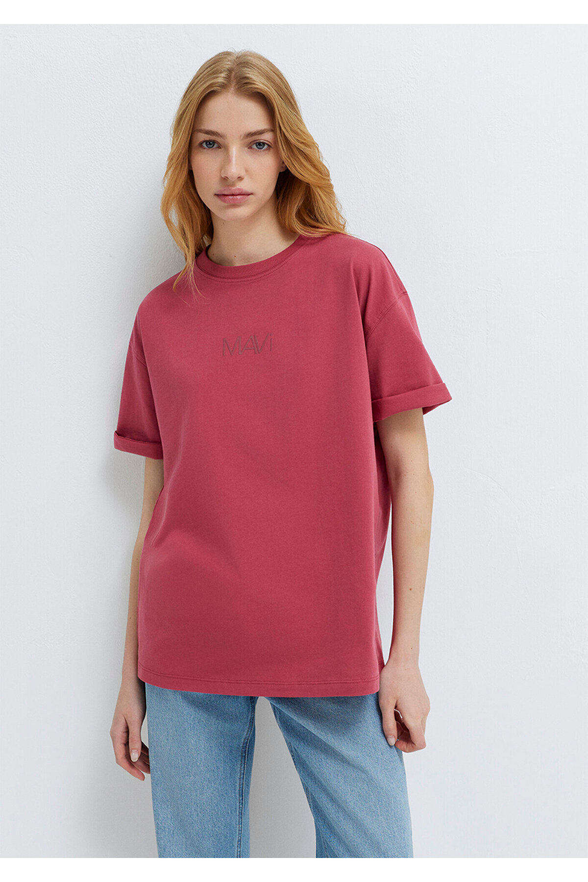 Mavi  Logo Baskılı Pembe Tişört Loose Fit / Bol Rahat Kesim 1613884-70398 - Görsel 2