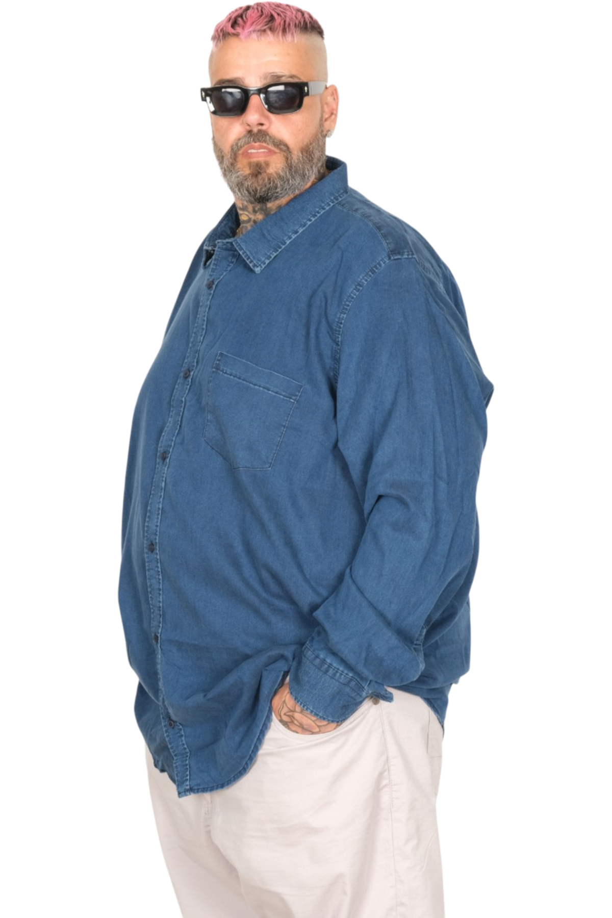ModeXL Mode XL Büyük Beden Erkek Uzun Kol Kot Gömlek U24391 Lacivert görsel 5