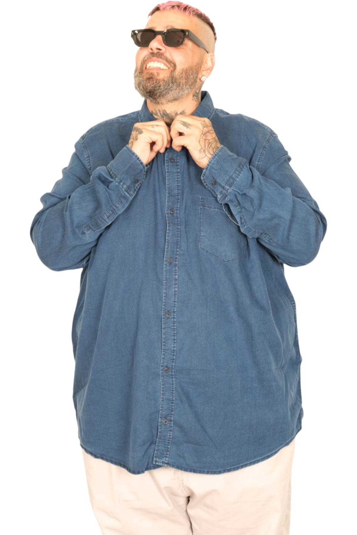 ModeXL Mode XL Büyük Beden Erkek Uzun Kol Kot Gömlek U24391 Lacivert görsel 4