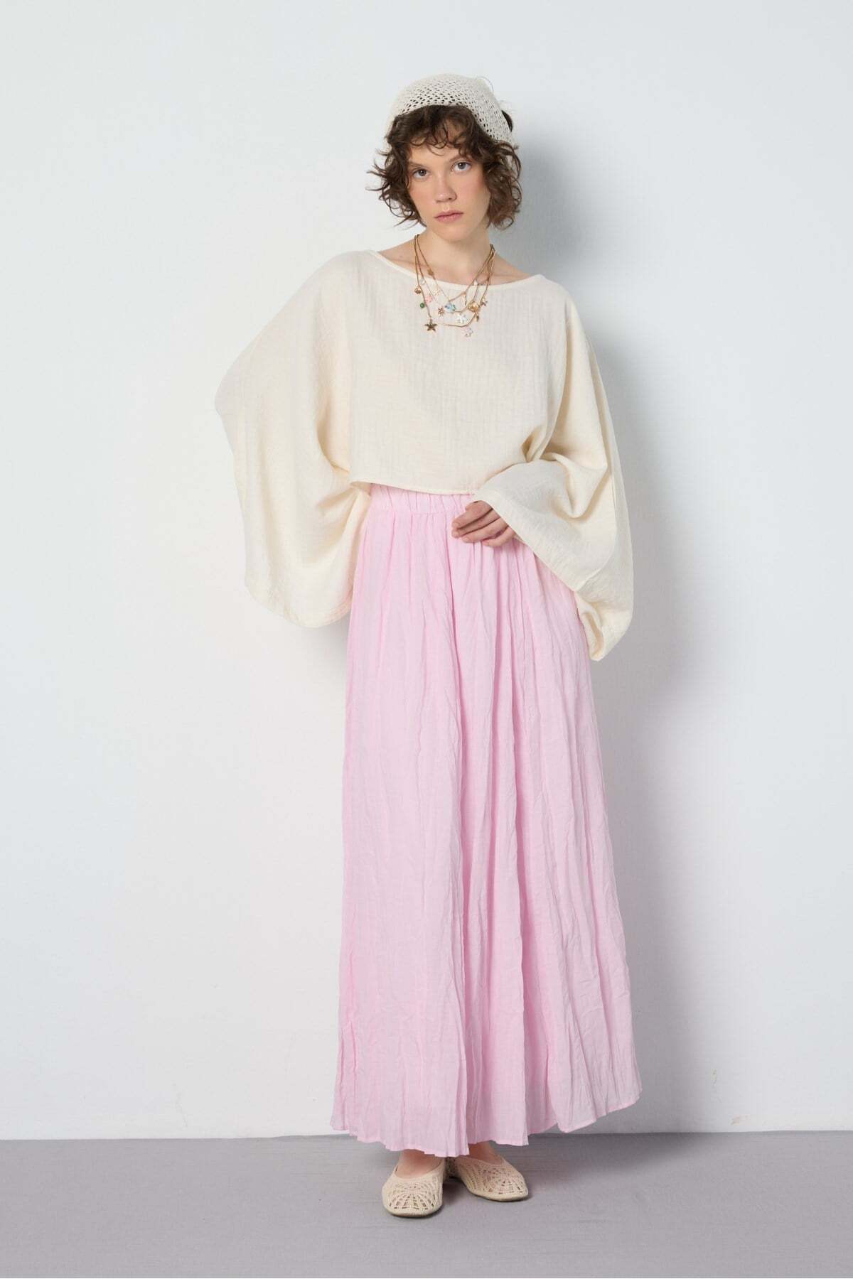 Yues Voile Shaved Skirt Pink 29062