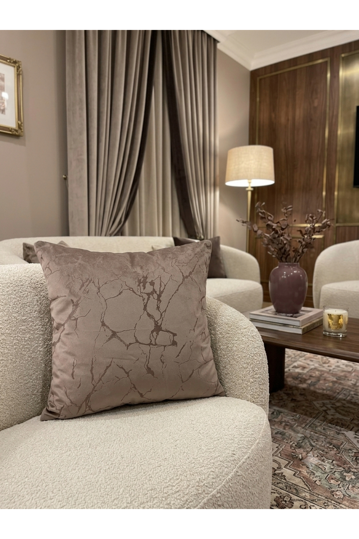 2-Piece Velvet Throw Pillowcase Brown Veined Pattern (45X45)