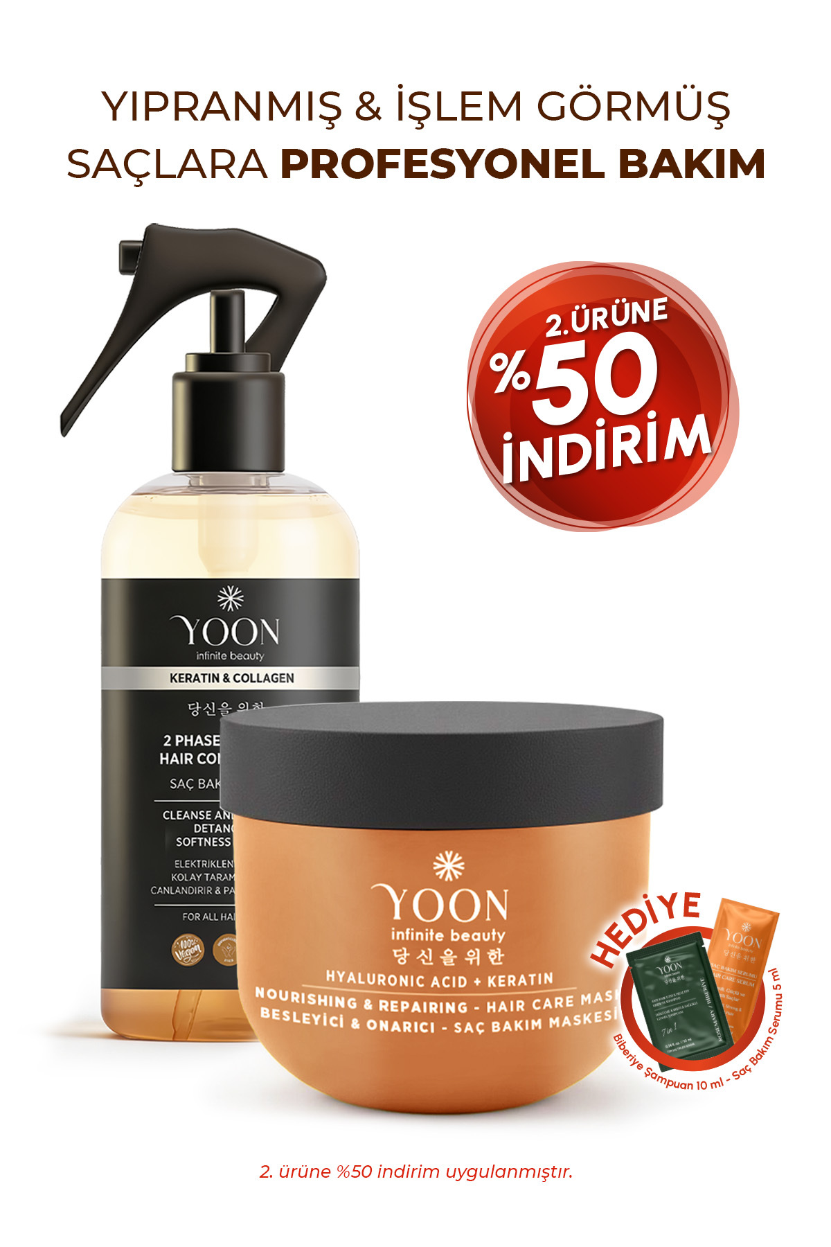 YOON Vegan Saç Bakım Spreyi & Maskesi 250ml, Hyaluronik Asit