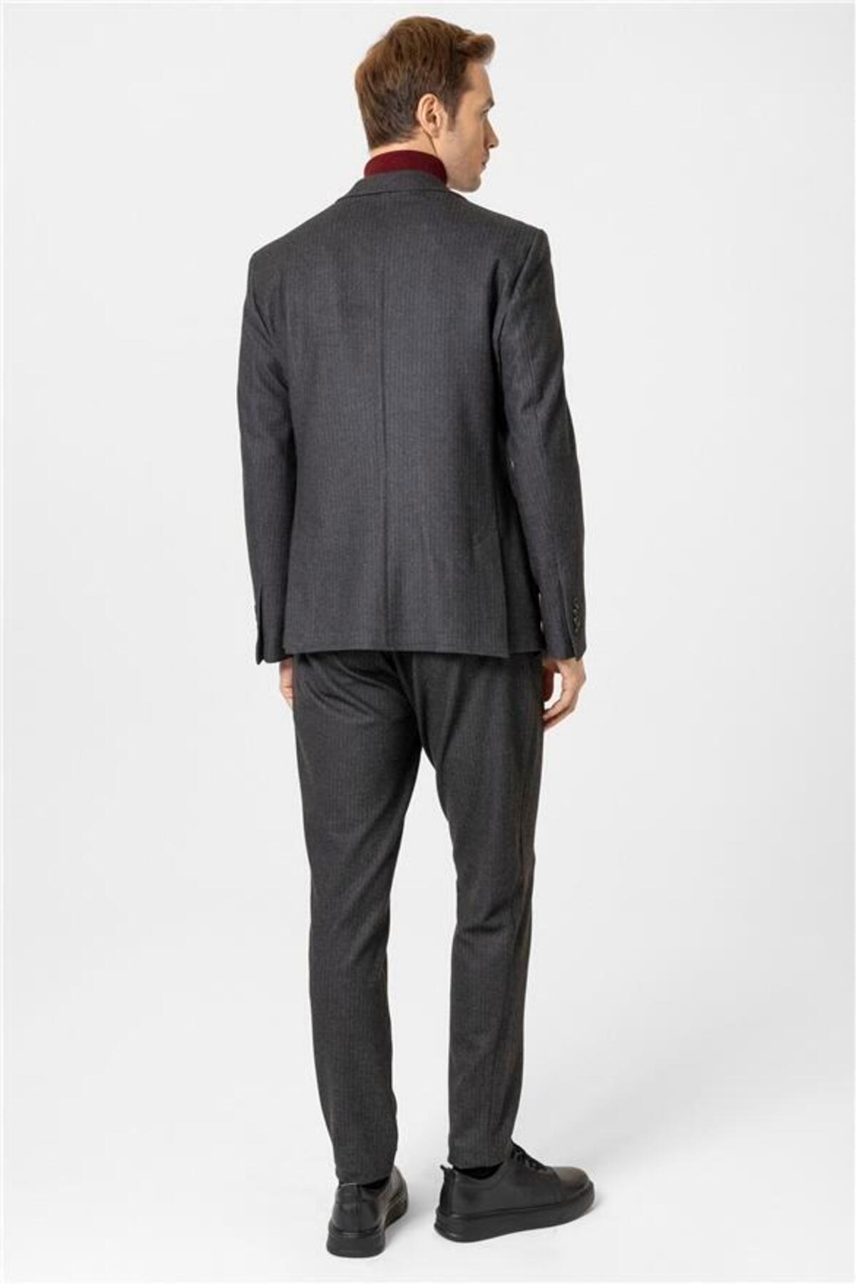 Koyu Kahve Slim Mono Yaka Torba Cep 6 Drop Takım Elbise — مشکی TK1006900332 — تصویر 7 از 7