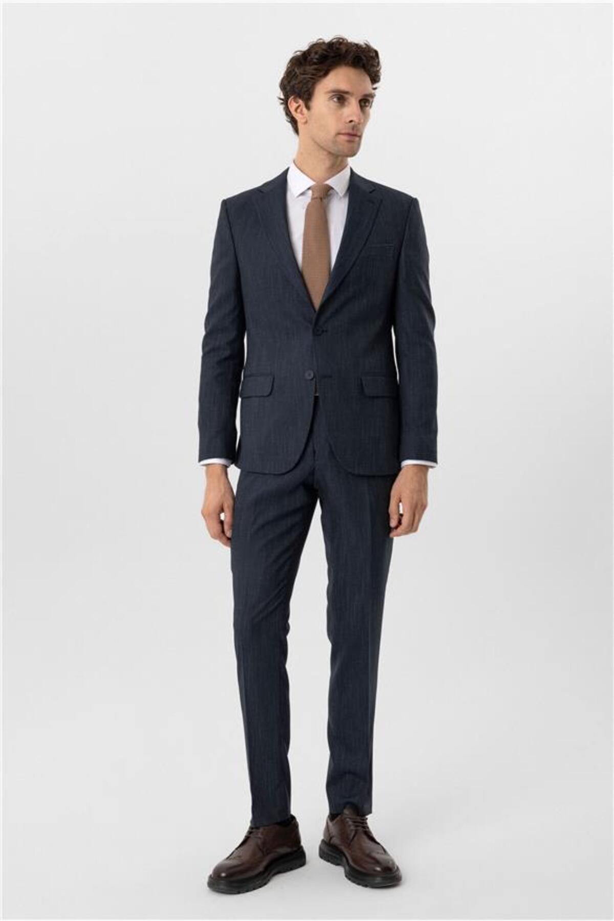 SÜVARİ Lacivert Slim Mono Yaka Yan Cepli 6 Drop Takım Elbise görsel 6