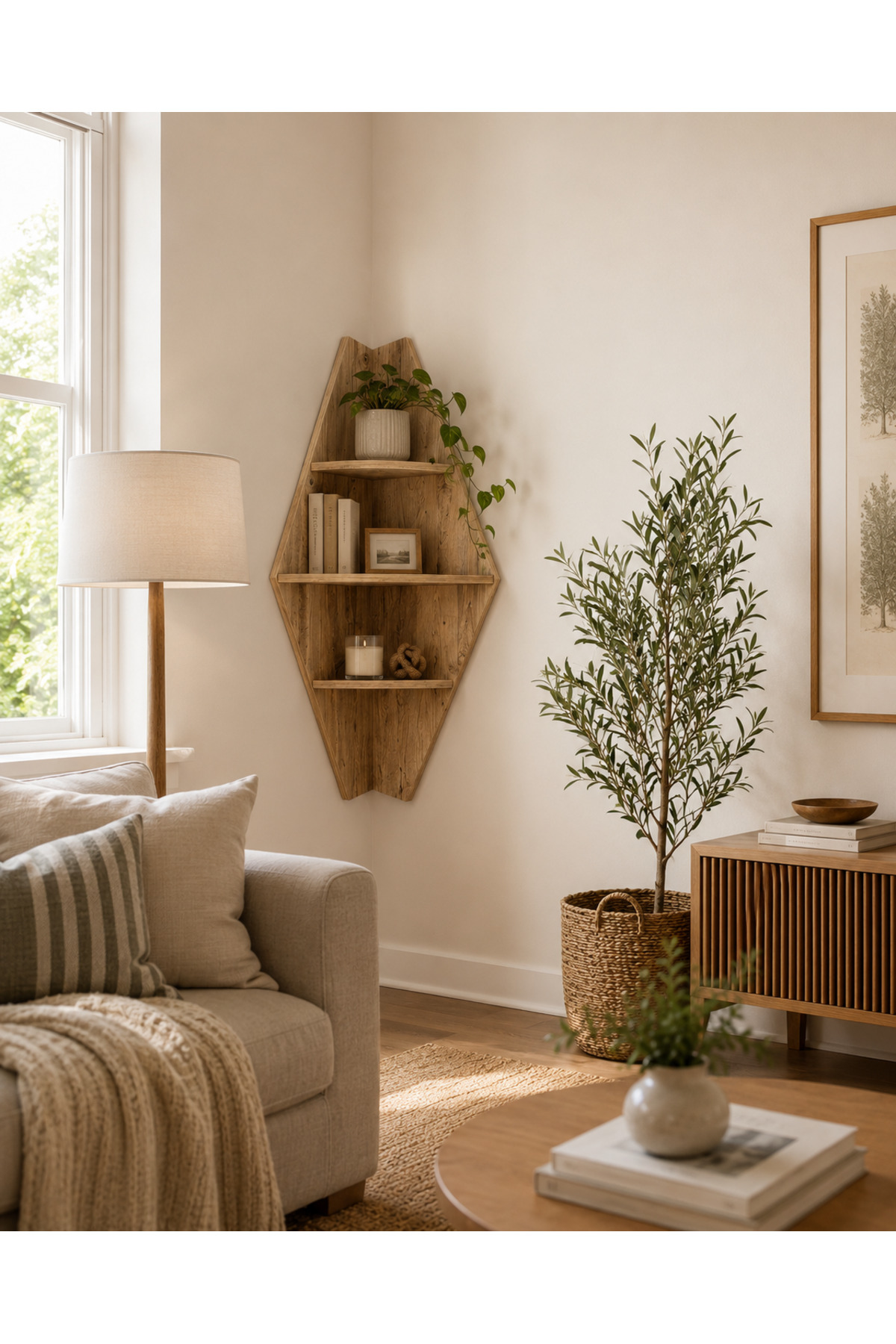 Decorative Wooden Diamond Corner Shelf