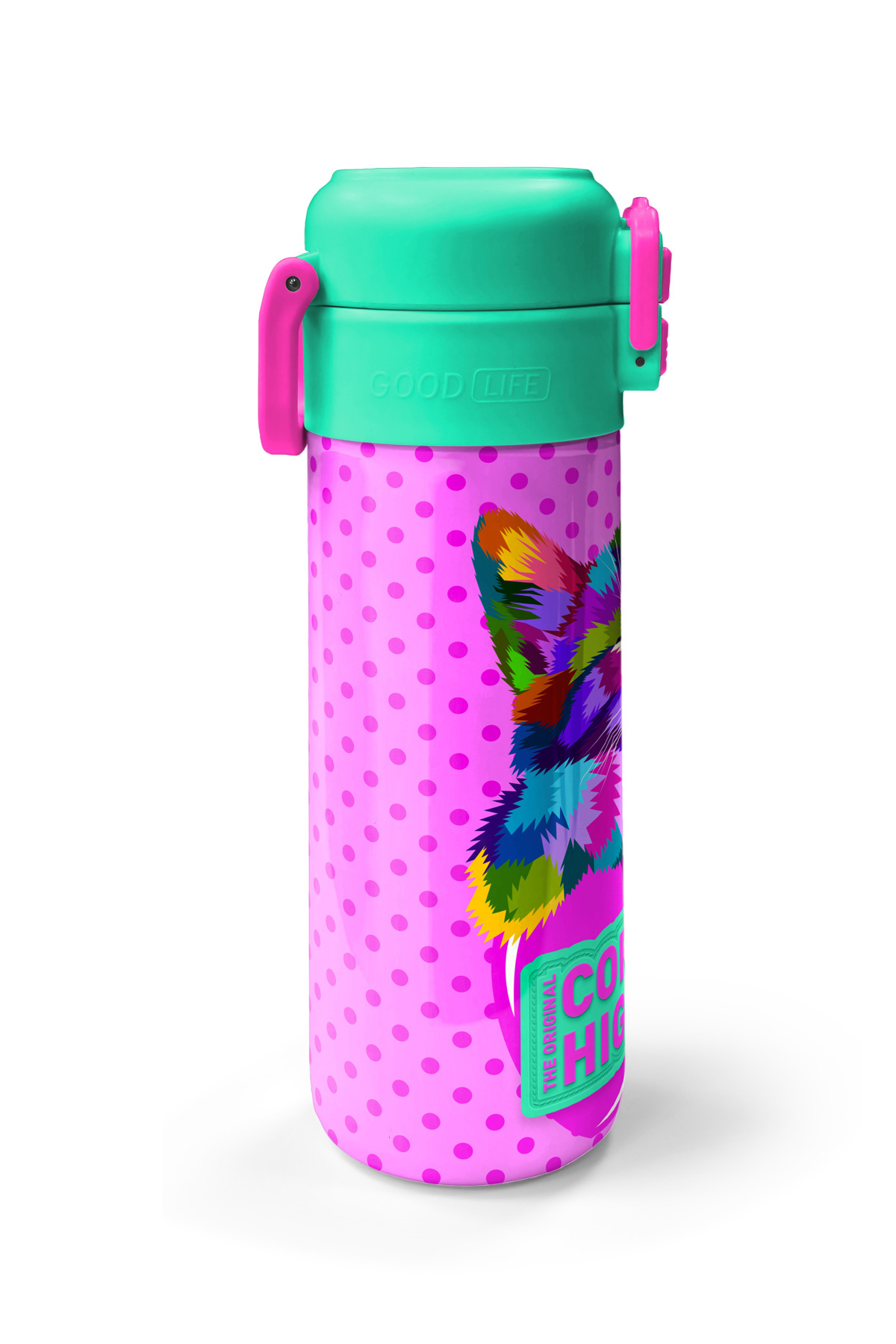 Kids Pembe Mavi Kedi Desenli Pipetli ve Direkt İçim Çelik Termos 500 ml 31842