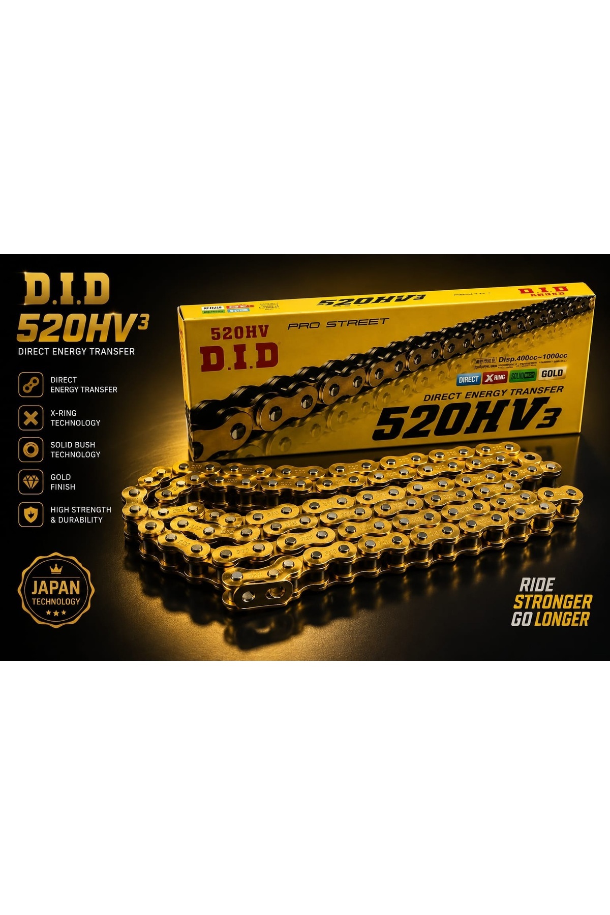 Çelik D.İ.D 520 x 120L HV3 GOLD ORİNGLİ ZİNCİR PULSAR NS200 - CBR