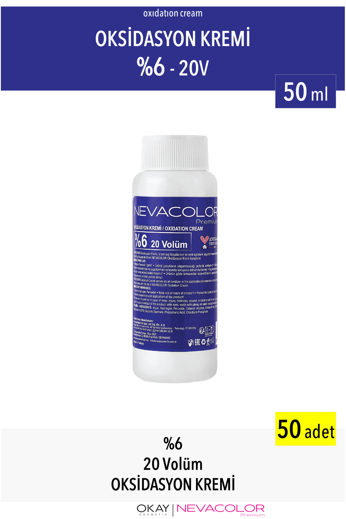 Oksidasyon Kremi %6 20v 50ml ( 50 ADET) — OKsidan 50ml %6 20V (1koli)