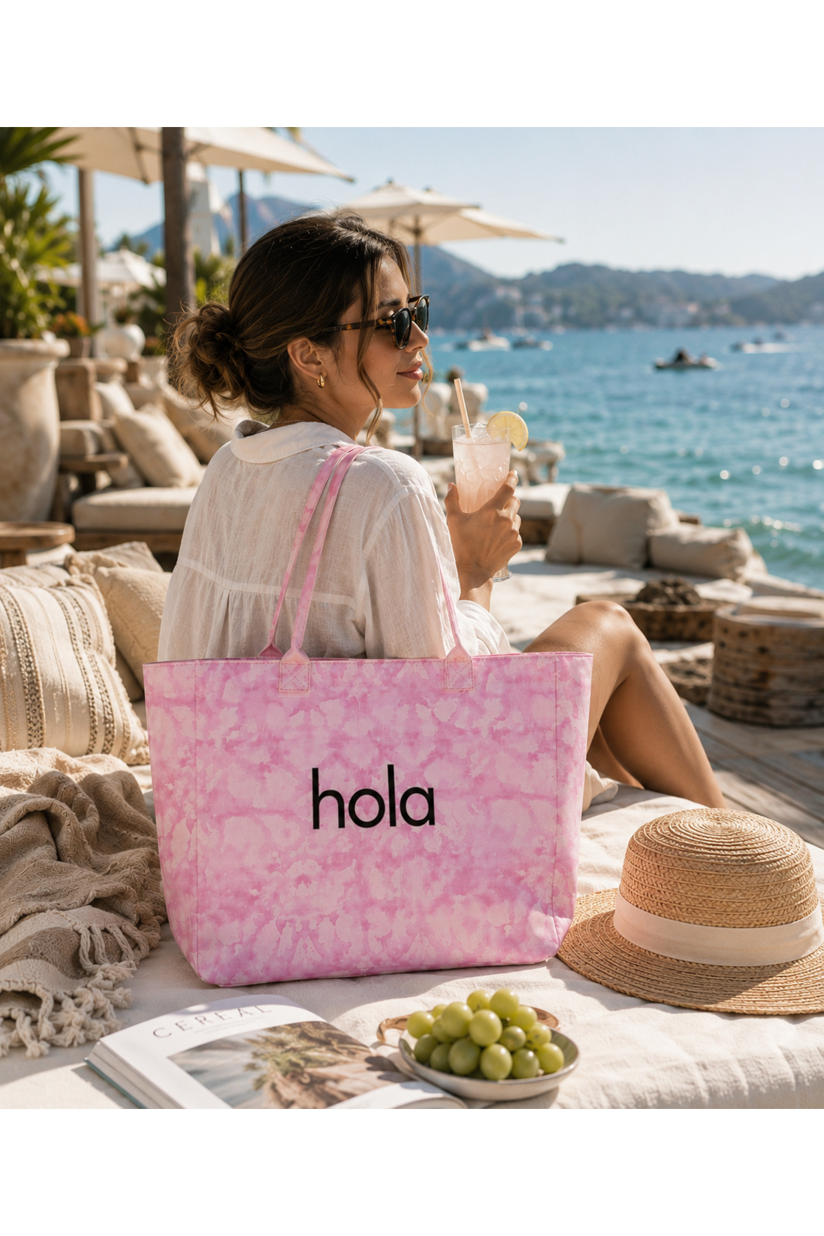 ICONE BAG Icone Pembe Degrade Baskılı Kanvas Omuz Çantası, Degrade Plaj Çantası, Plaj Çantası, Beach Bag görsel 5