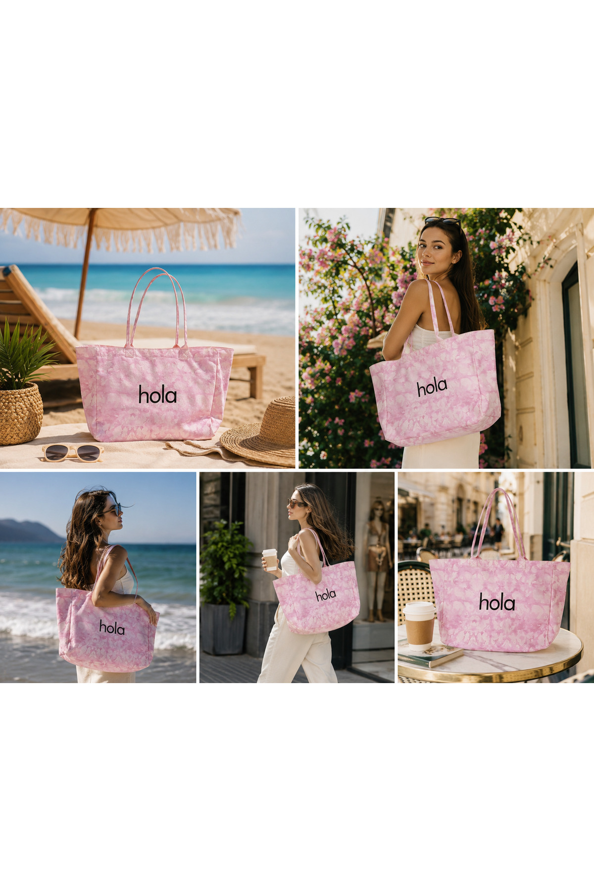 ICONE BAG Icone Pembe Degrade Baskılı Kanvas Omuz Çantası, Degrade Plaj Çantası, Plaj Çantası, Beach Bag görsel 6