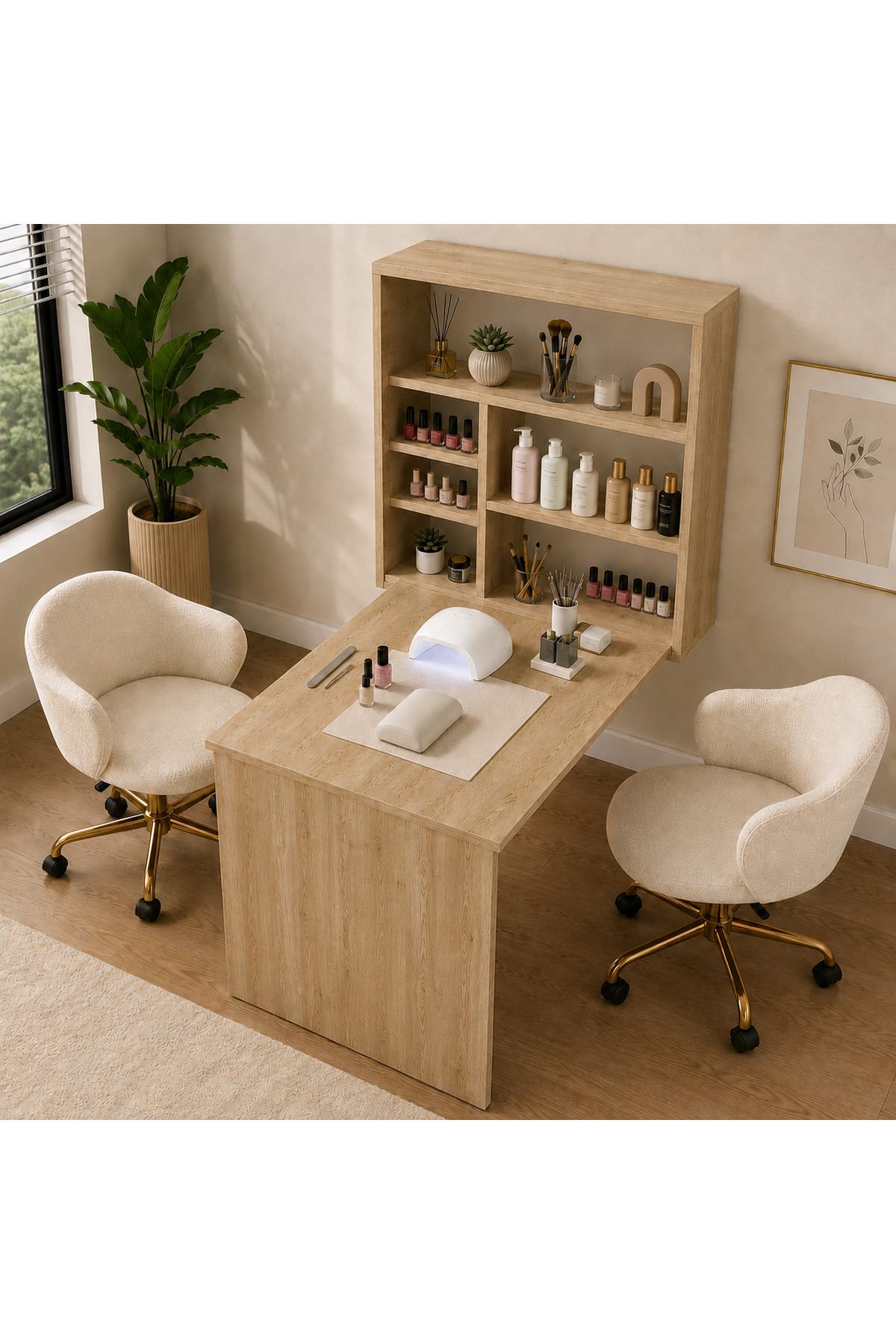 Cedar Manicure Pedicure Table Sapphire | Professional Beauty Salon Desk with Shelf