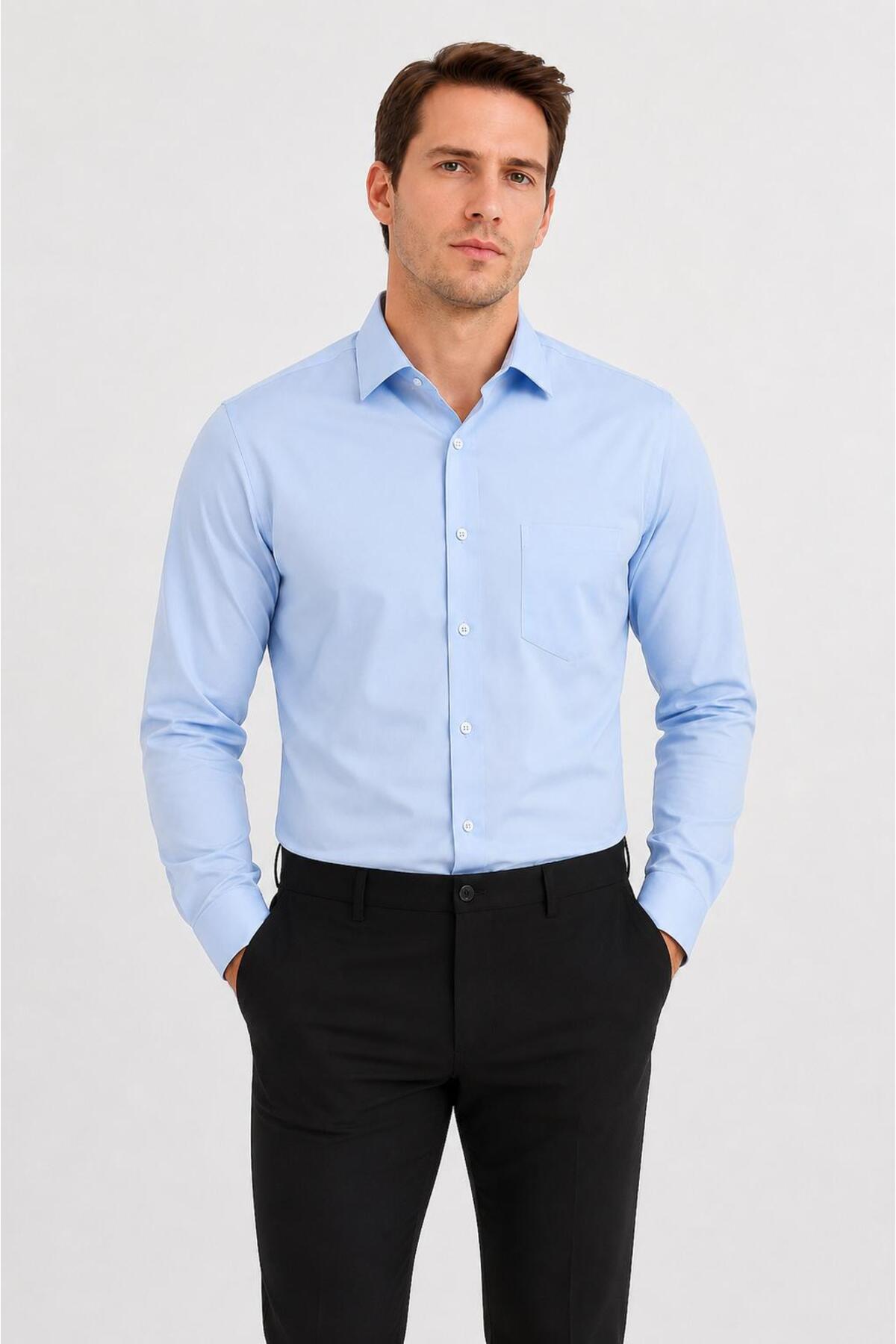 ModaPlaza Men's Satin Slimfit Long Sleeve Shirt