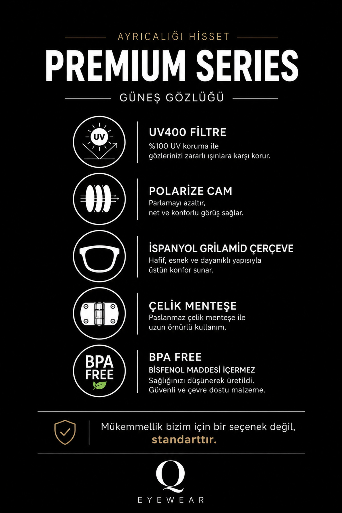 Quinley Vila Brown UV400 Polarize Güneş Gözlüğü Erkek-Premium Series Çelik Menteşeli Kahverengi görsel 2