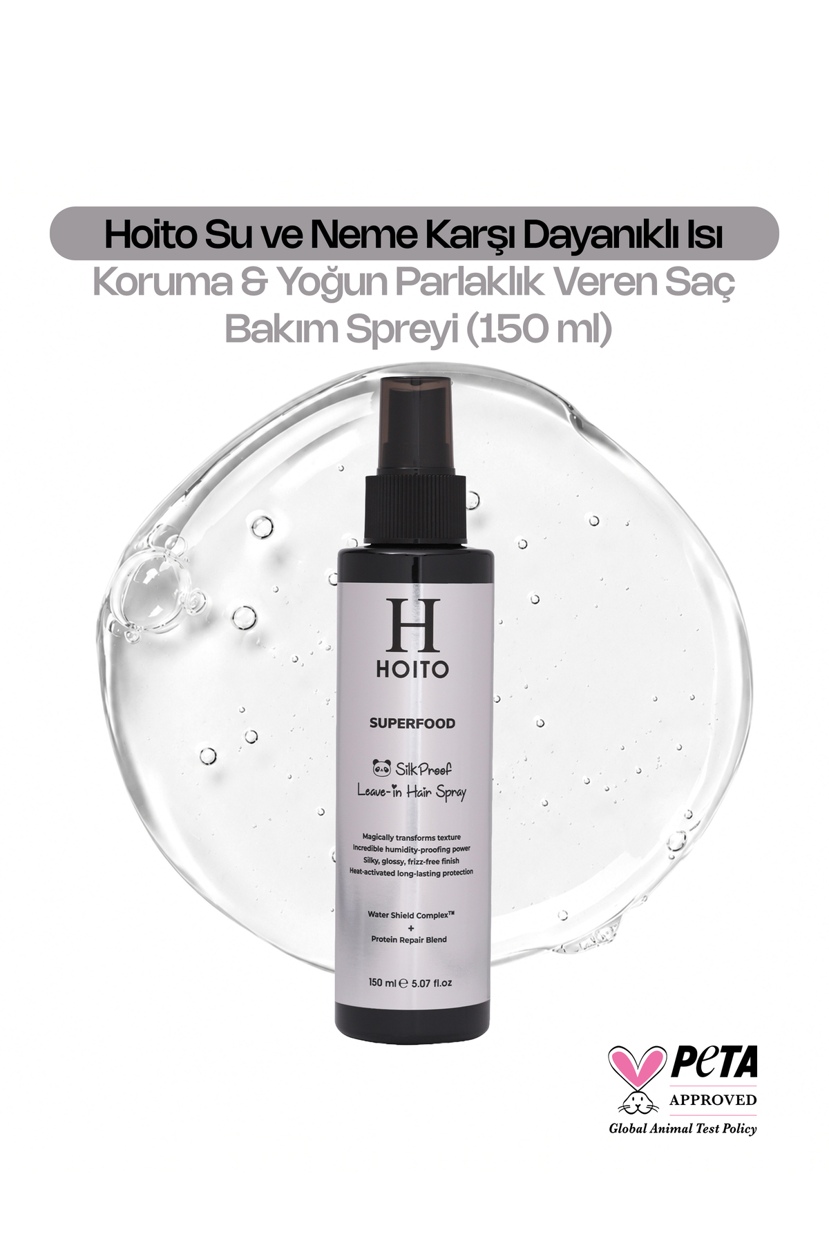 Hoito Su ve Neme Karşı Dayanıklı Isı Koruma & Yoğun Parlaklık Veren Saç Bakım Spreyi (150 ml) — H10041