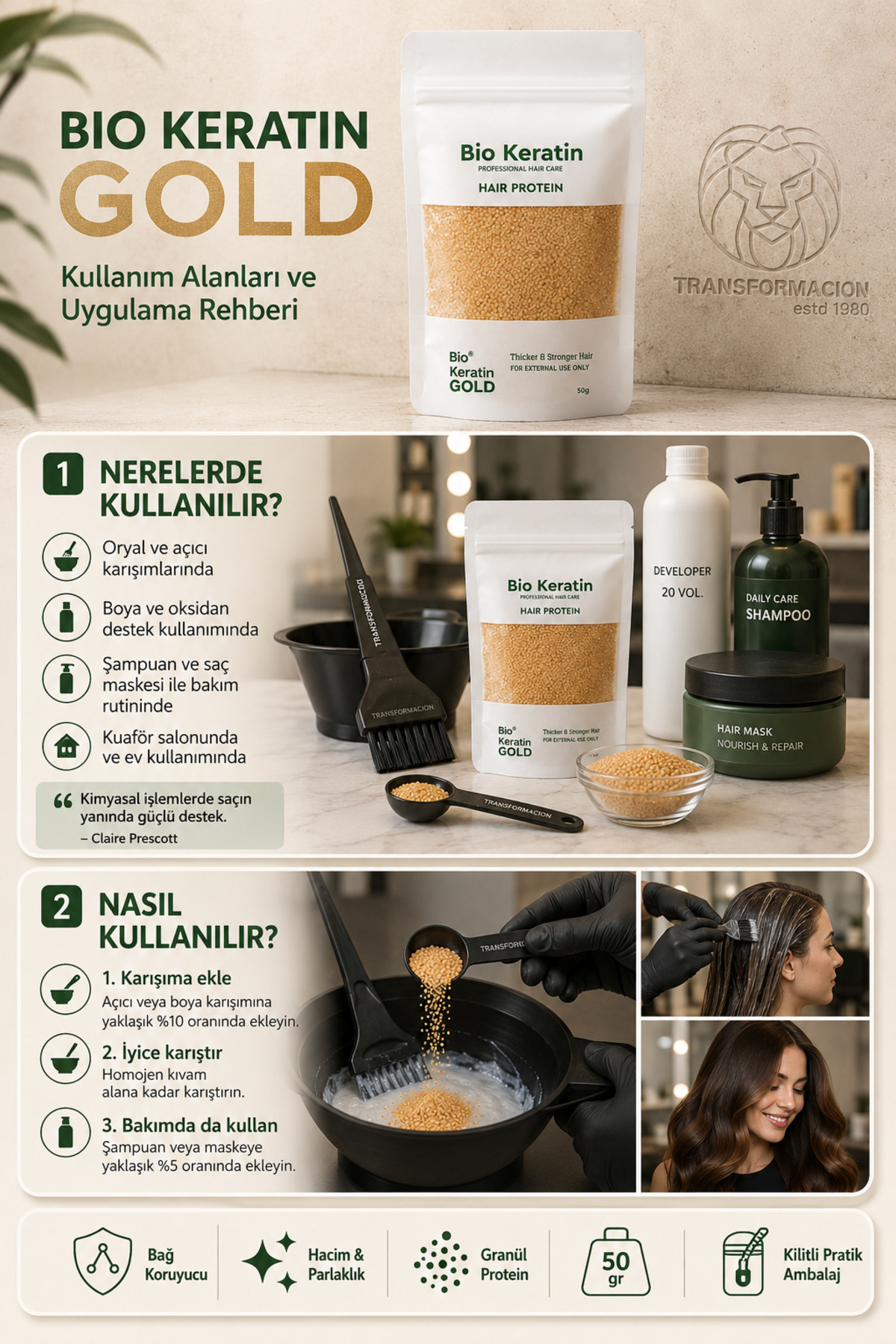 Bio Keratin Gold Profesyonel Saç Bakım Proteini 50 gr - Yıpranma Karşıtı Bağ Koruyucu, Oryal ve Boya İçi Granül Protein Tozu 722447 — 7430000722447 — تصویر 5 از 7