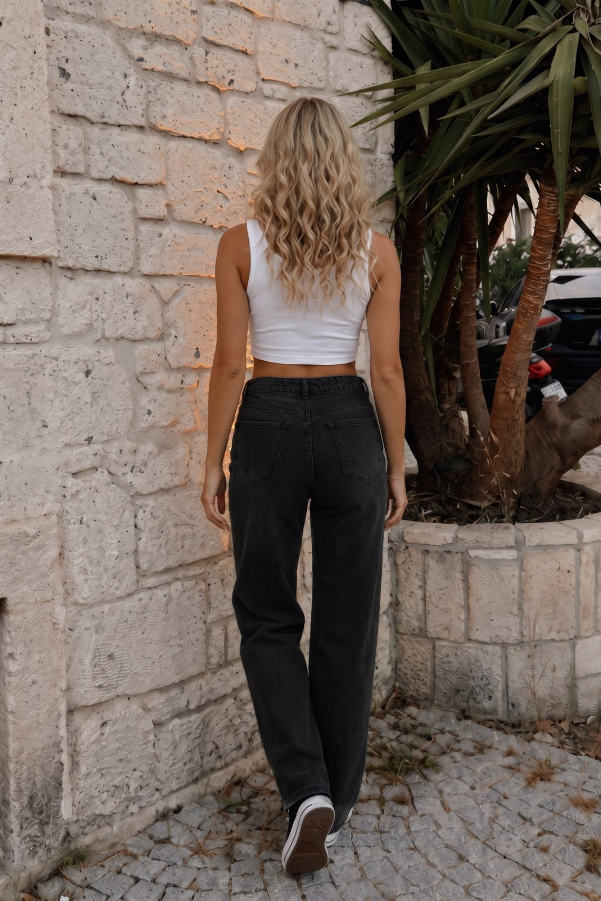 Kadın Vintage Efektli Yüksek Bel Esnek Wide Leg Jeans SİYAH EFEKTLİ 4