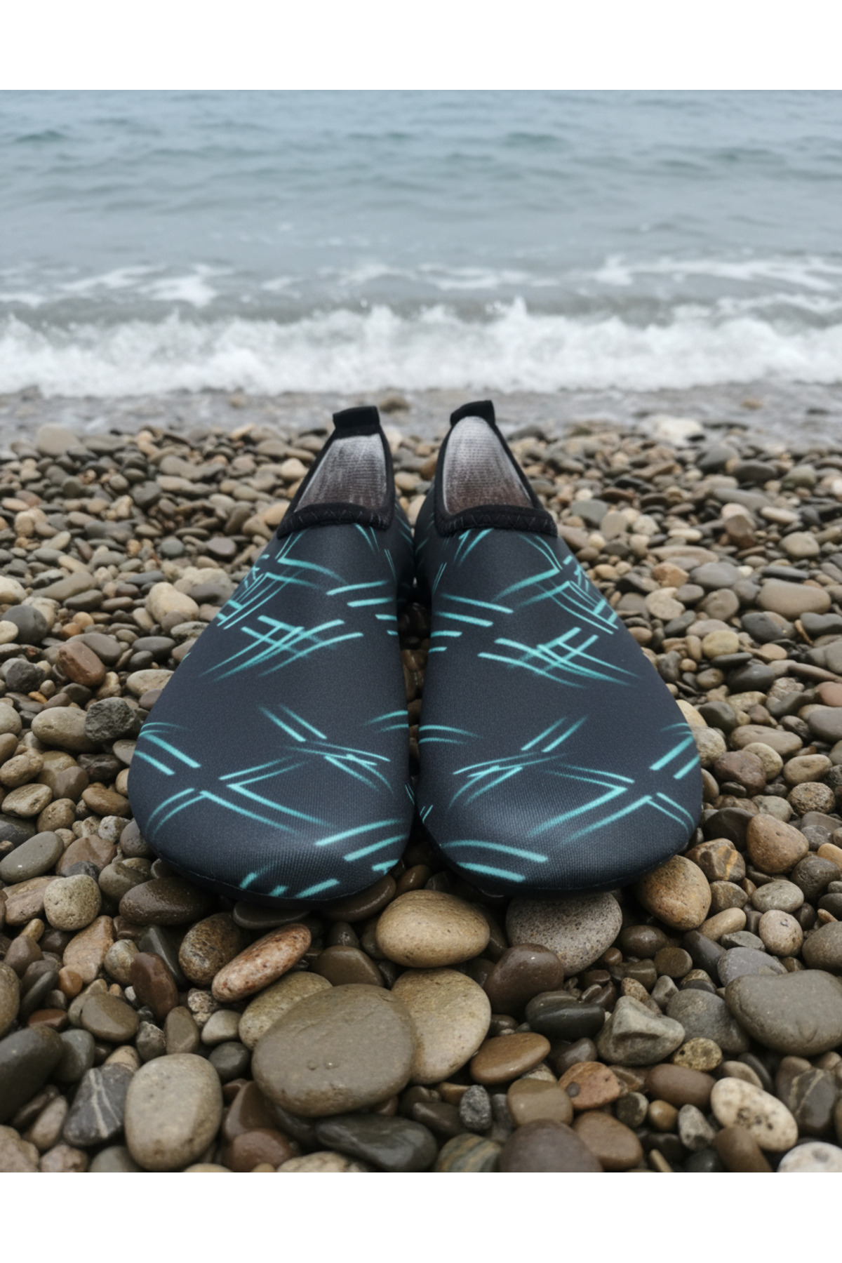 Sea&Blue Siyah Mavi Desenli Kaymaz Tabanlı Deniz Ayakkabısı - Esnek Plaj ve Havuz Ayakkabısı - Deniz Patiği görsel 5