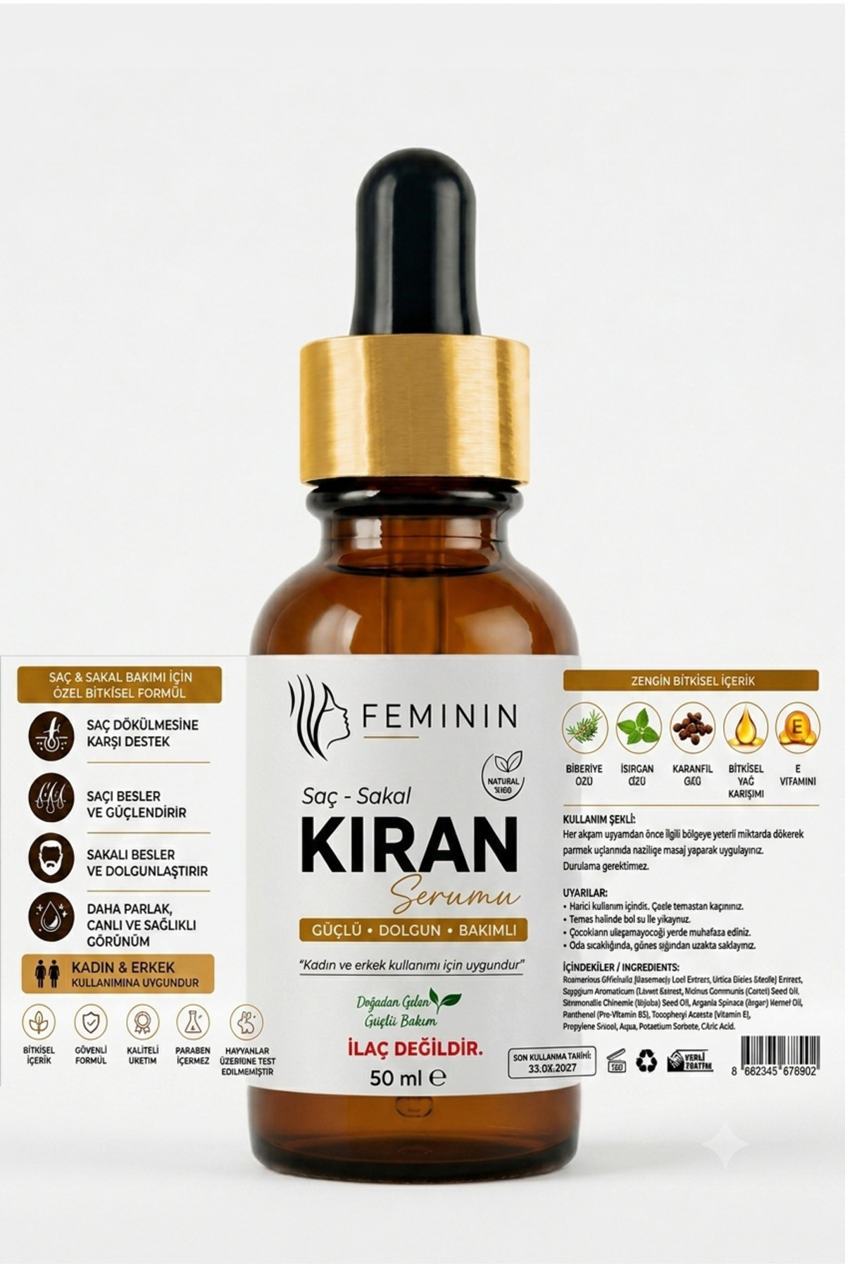 KIRAN Serumu / Saç ve Sakal 50 ml | Saç ve Sakal Bakım Yağı — kıran252525 — تصویر 3 از 4