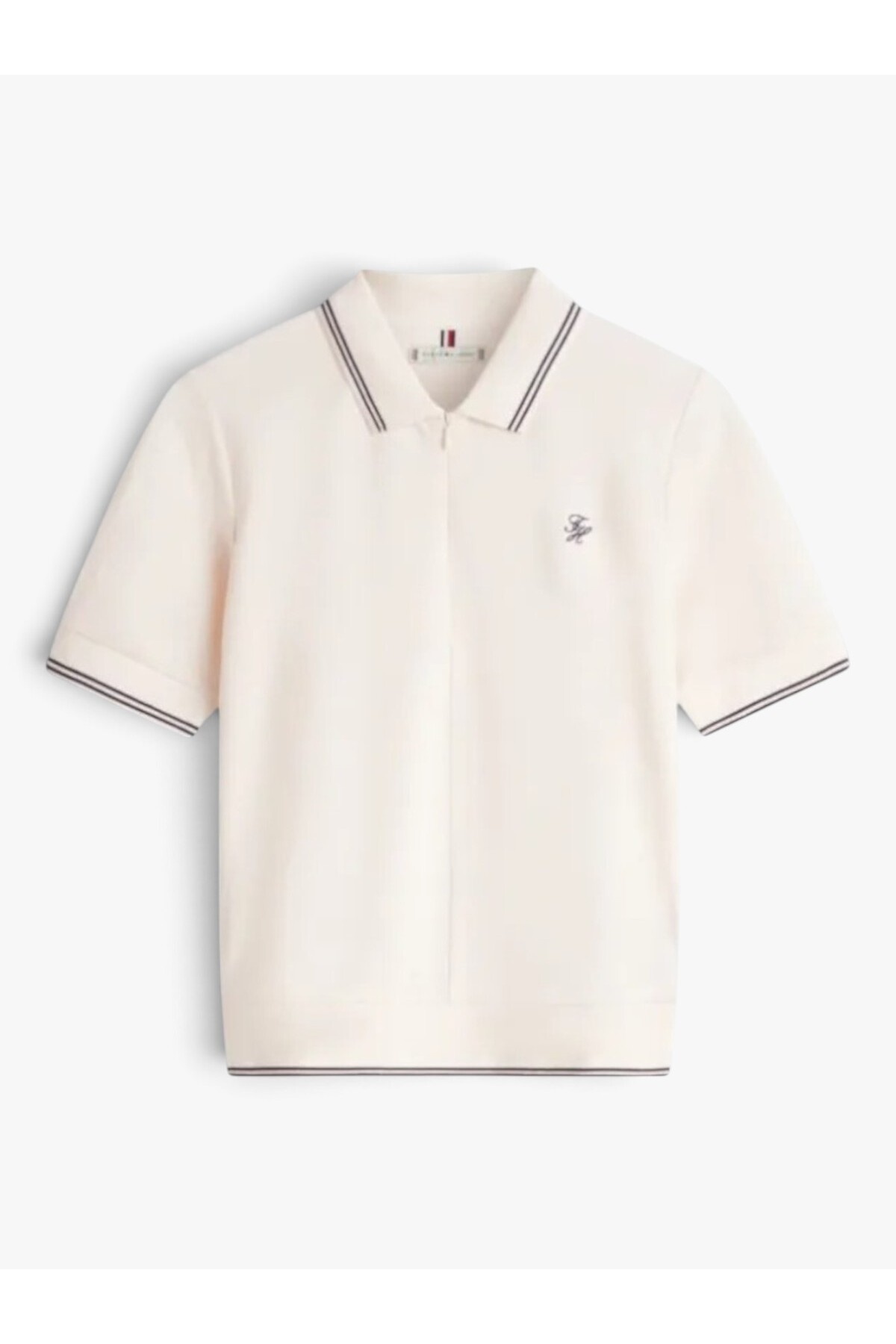 تامی هیلفیگر تی‌شرت زنانه TH Script LYOCELL ZIP SS POLO بژ - WW0WW47853