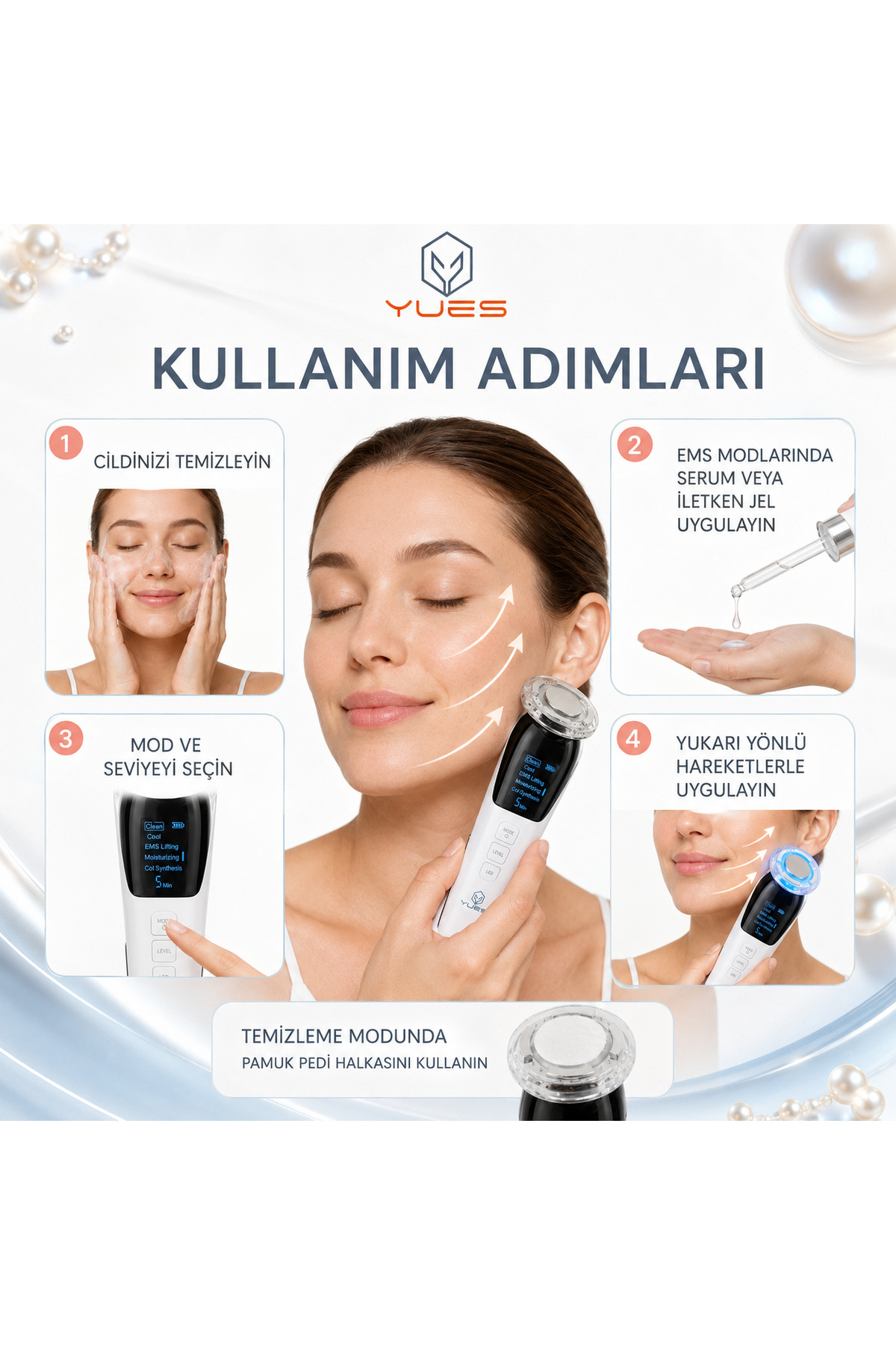 Akıllı Güzellik Robotu – 5 Mod, Sıcak/Soğuk Kompres, EMS Mikro Akım, Cilt Temizleme & Germe — سفید D818 — تصویر 6 از 9
