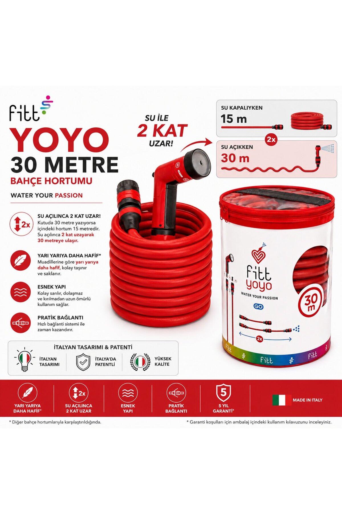 Fitt Yoyo Go Uzayan Bahçe Sulama Hortumu Tabancalı 30 Metre