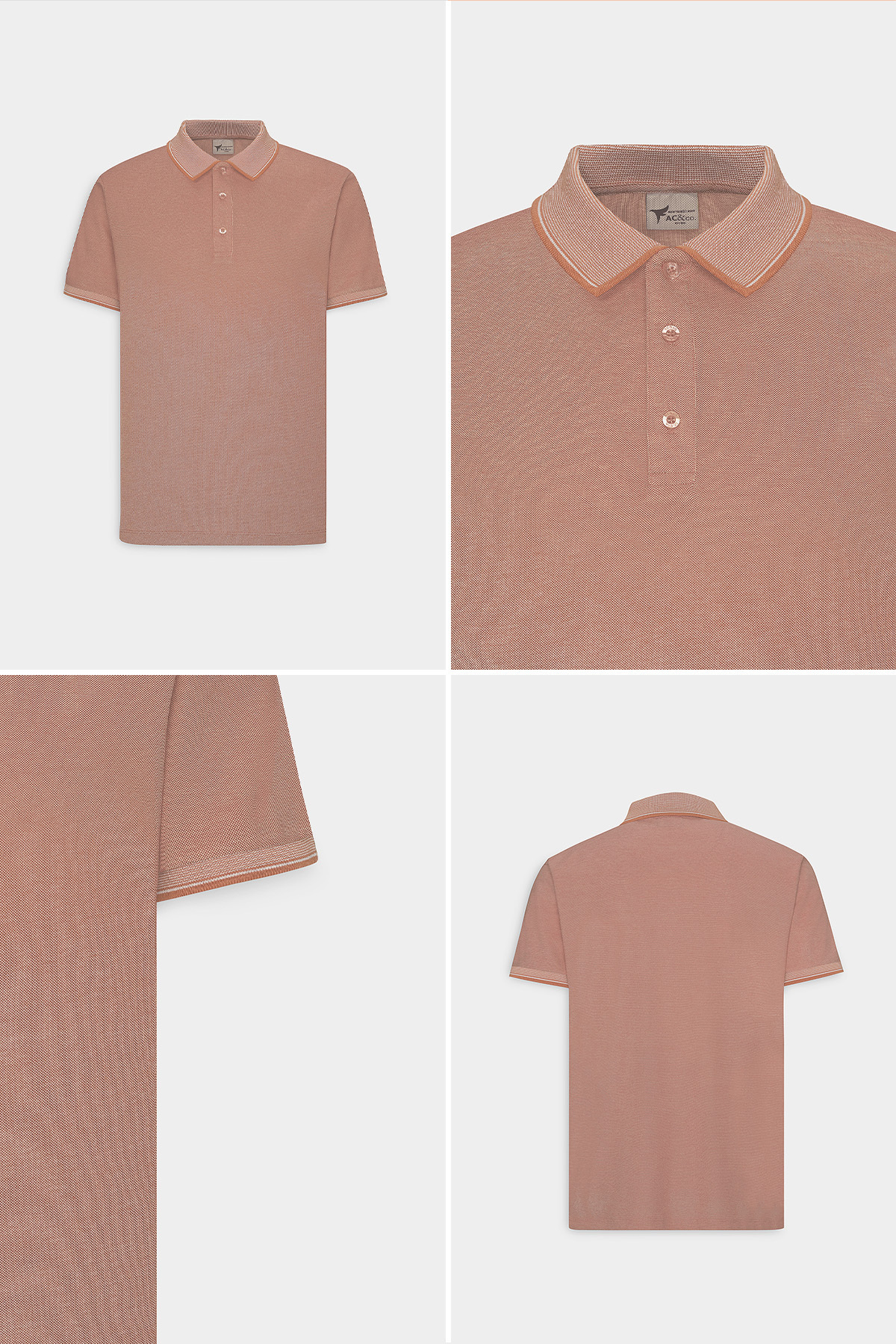 AC&Co / Altınyıldız Classics Erkek Çekmeyen Pamuklu Kumaş Slim Fit Dar Kesim Kiremit-Bej Kıvrılmaz Polo Yaka Tişört görsel 7